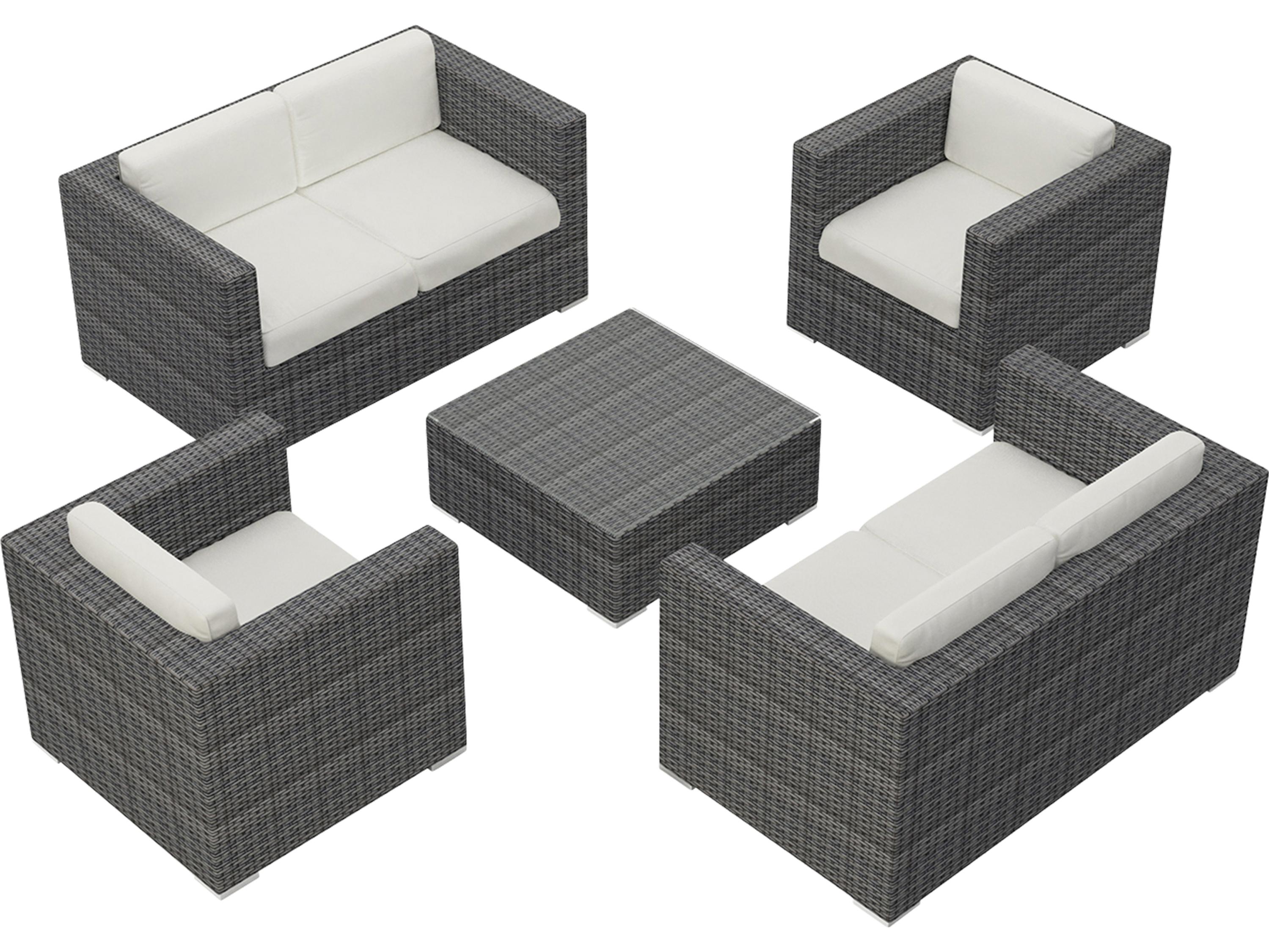 Harmonia Living District HDPE Wicker Textured Slate 5 Piece Double Loveseat Outdoor Lounge Set