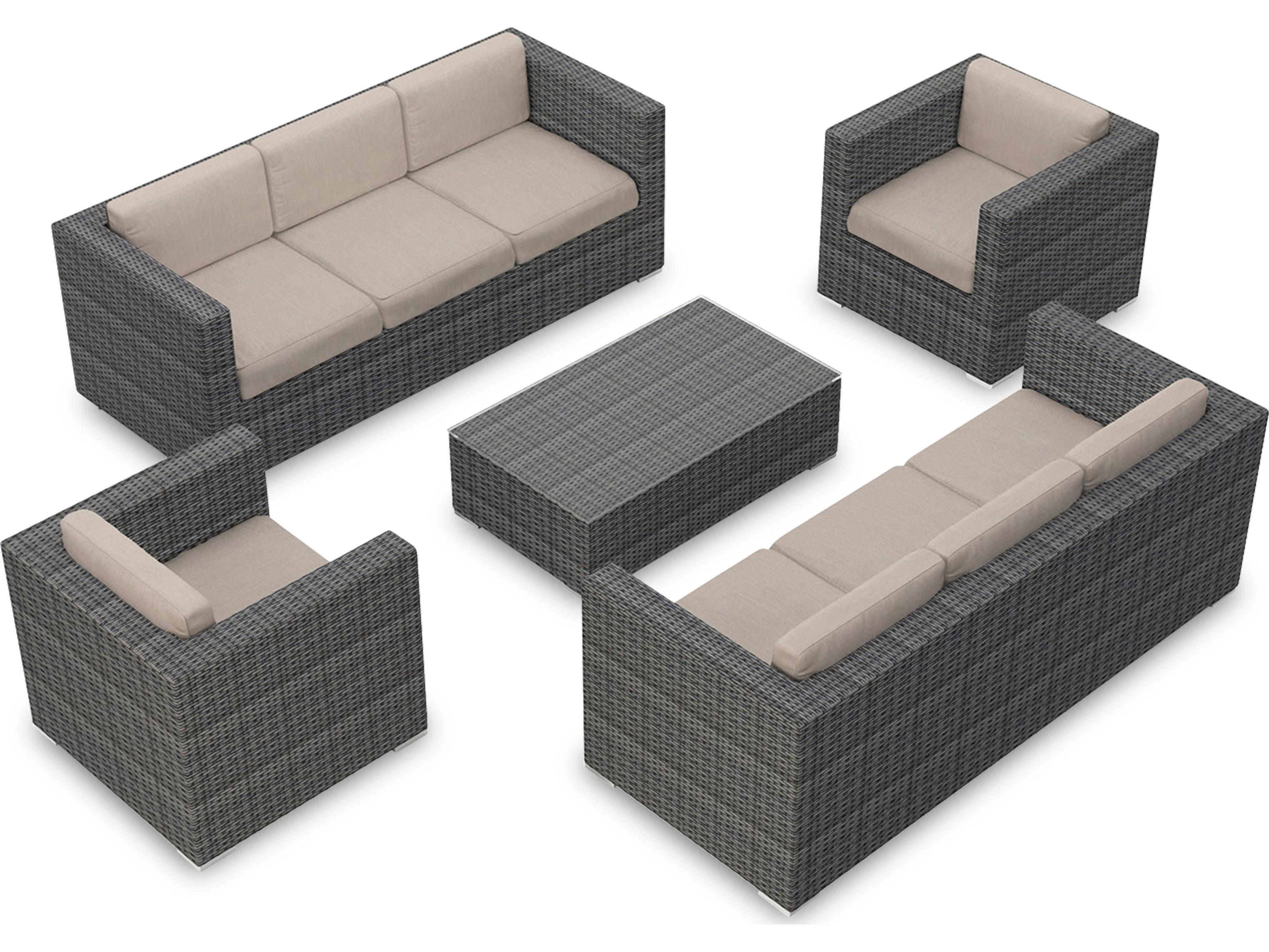 Harmonia Living District HDPE Wicker Textured Slate 5 Piece Double Sofa Outdoor Patio Lounge Set