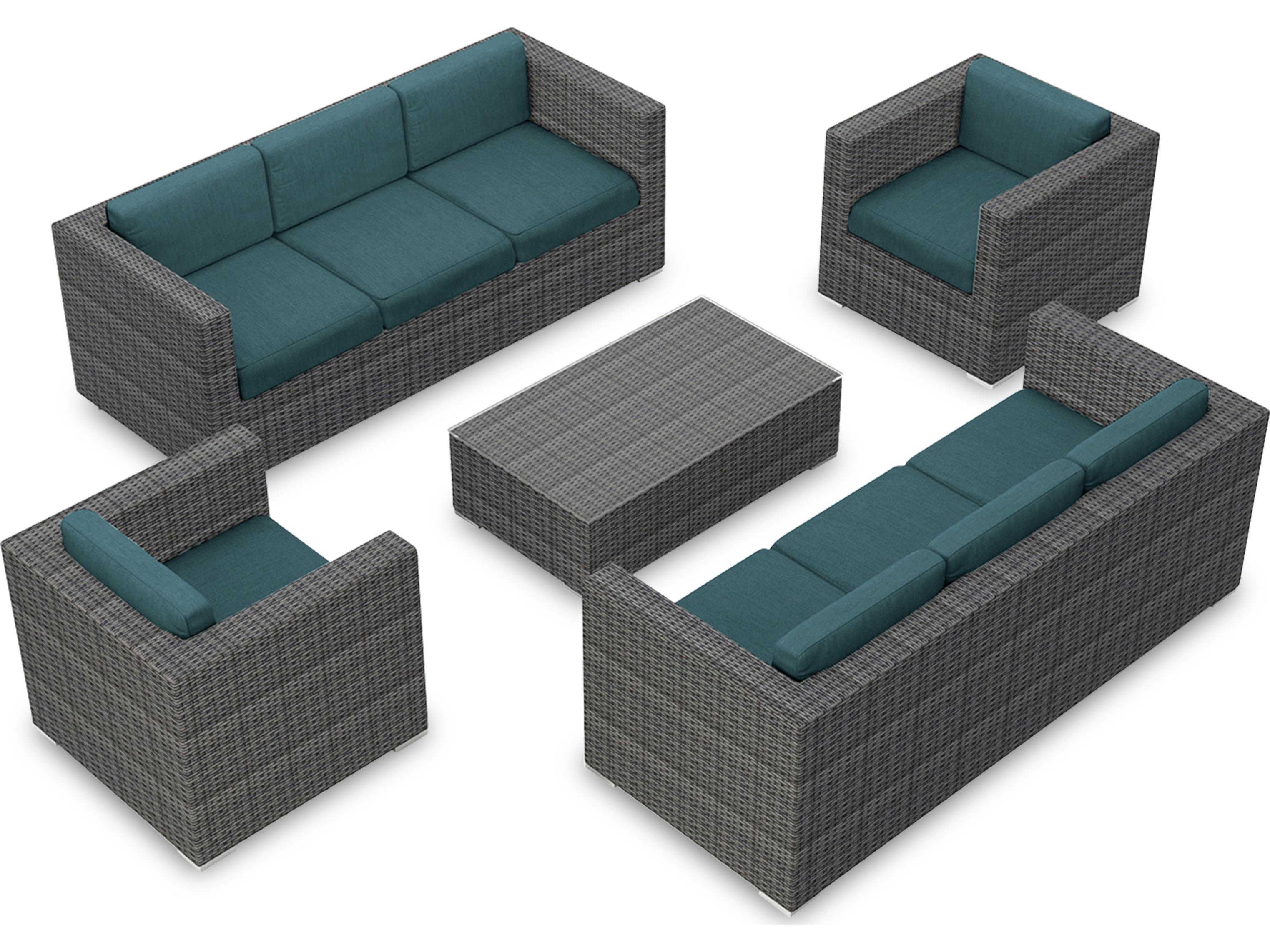 Harmonia Living District HDPE Wicker Textured Slate 5 Piece Double Sofa Outdoor Patio Lounge Set