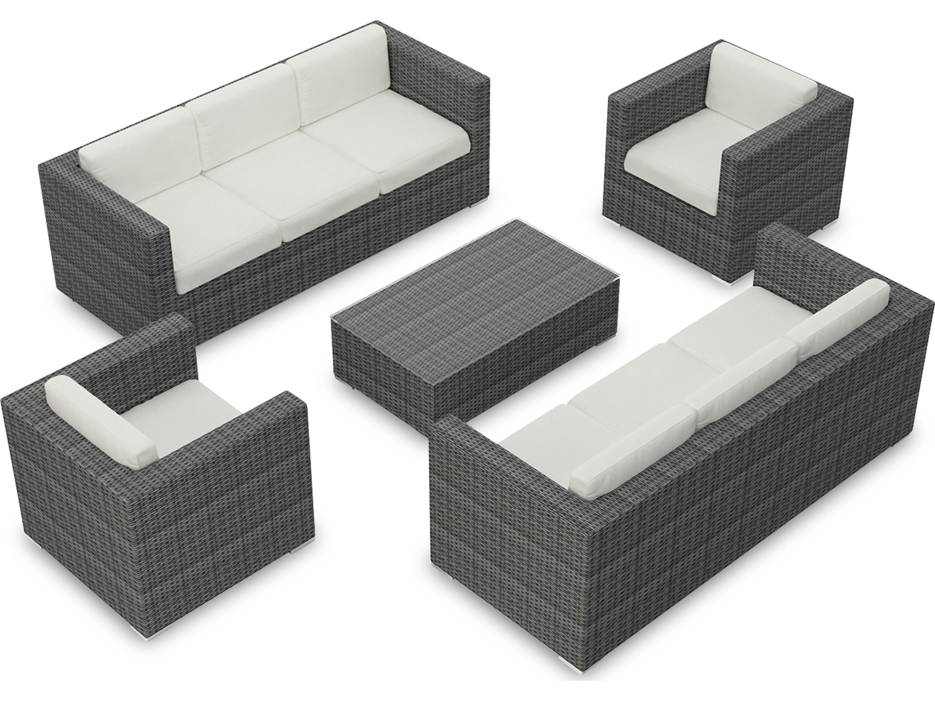 Harmonia Living District HDPE Wicker Textured Slate 5 Piece Double Sofa Outdoor Patio Lounge Set