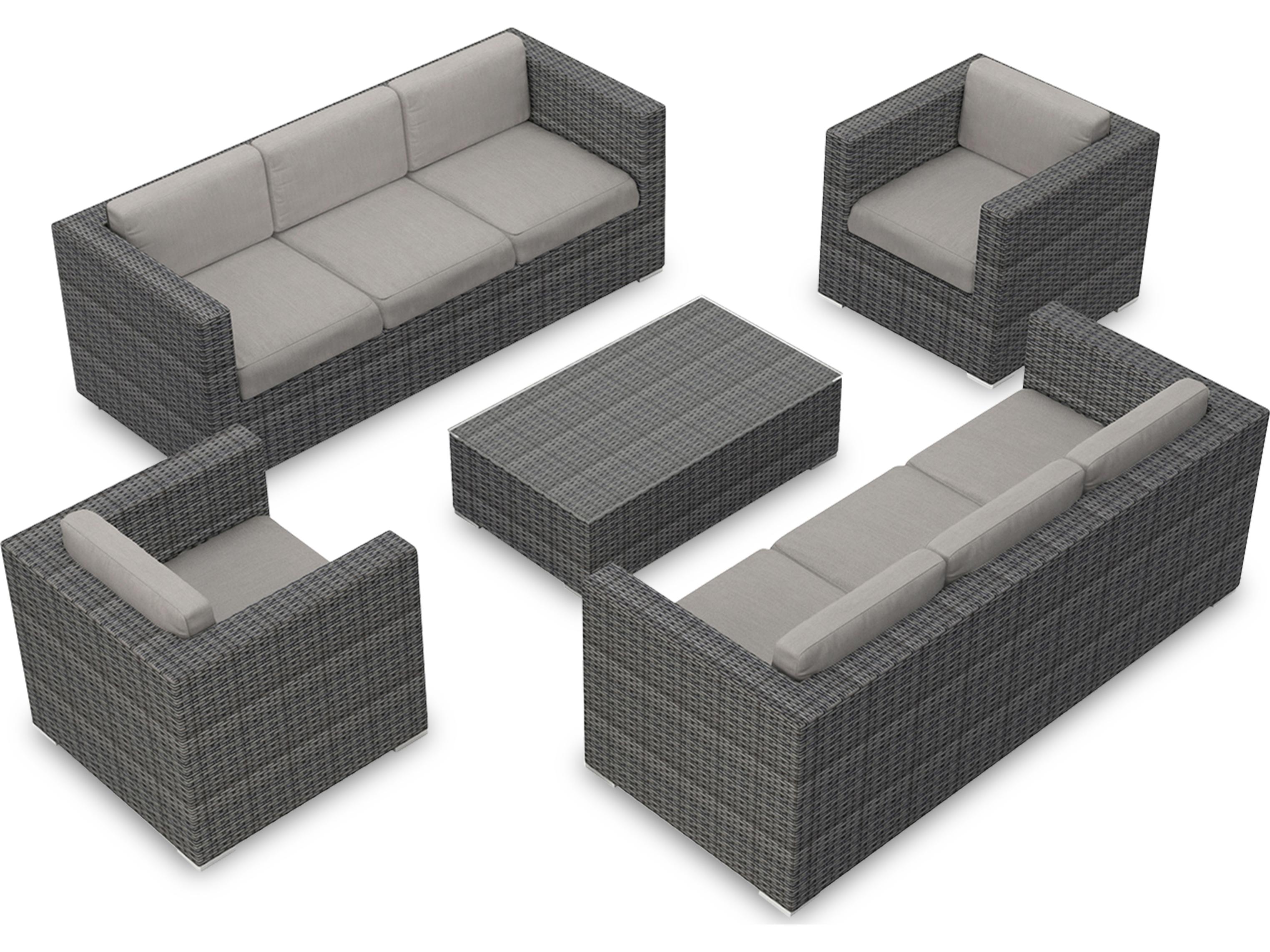 Harmonia Living District HDPE Wicker Textured Slate 5 Piece Double Sofa Outdoor Patio Lounge Set