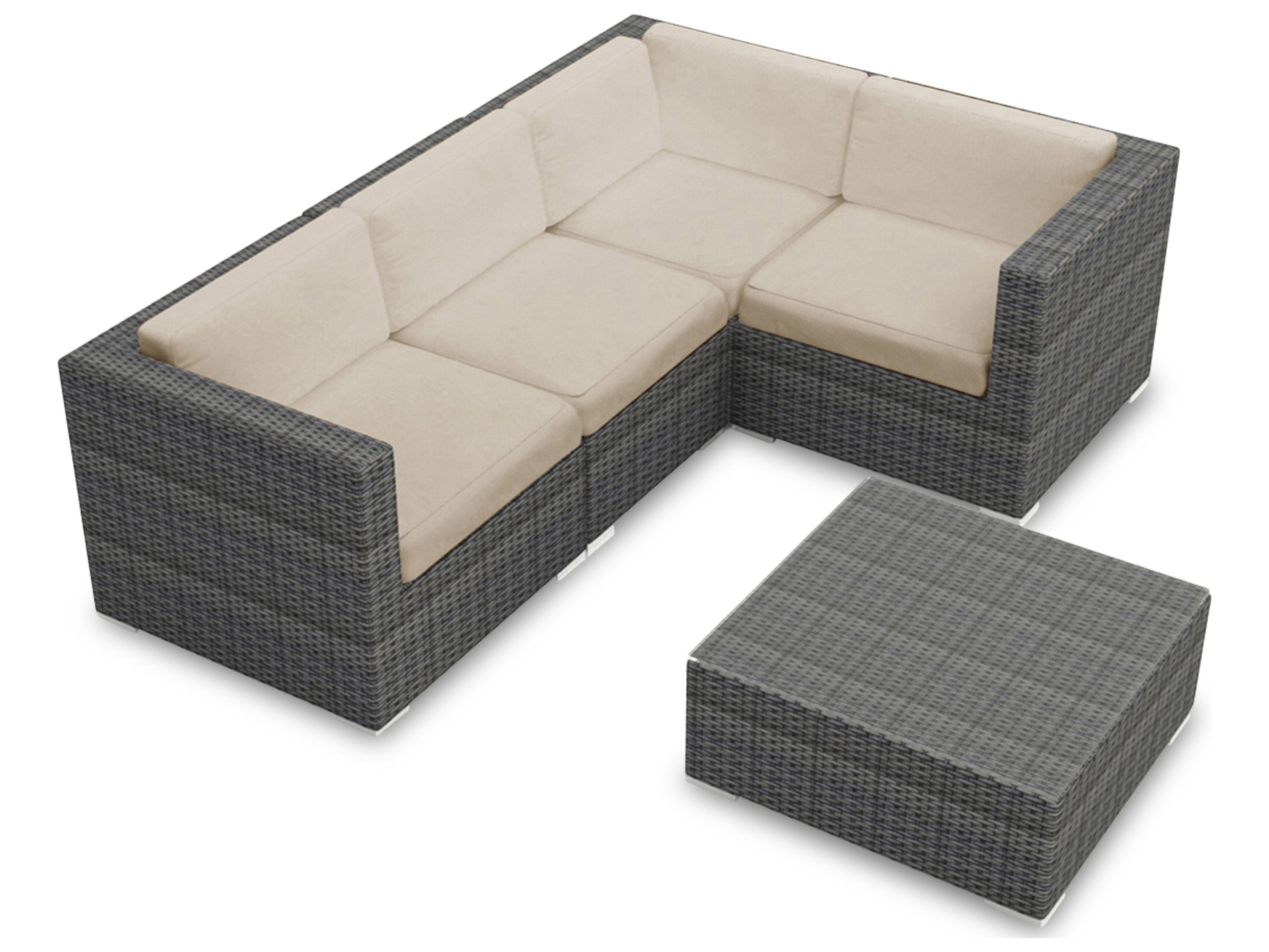 Harmonia Living District HDPE Wicker Textured Slate 5 Piece Sectional Patio Lounge Set