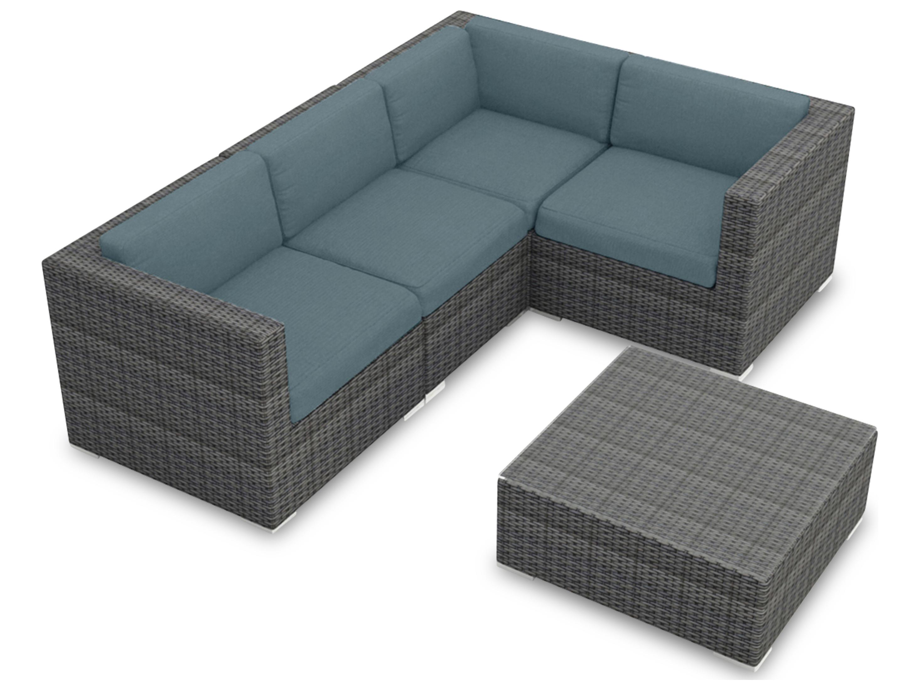 Harmonia Living District HDPE Wicker Textured Slate 5 Piece Sectional Patio Lounge Set