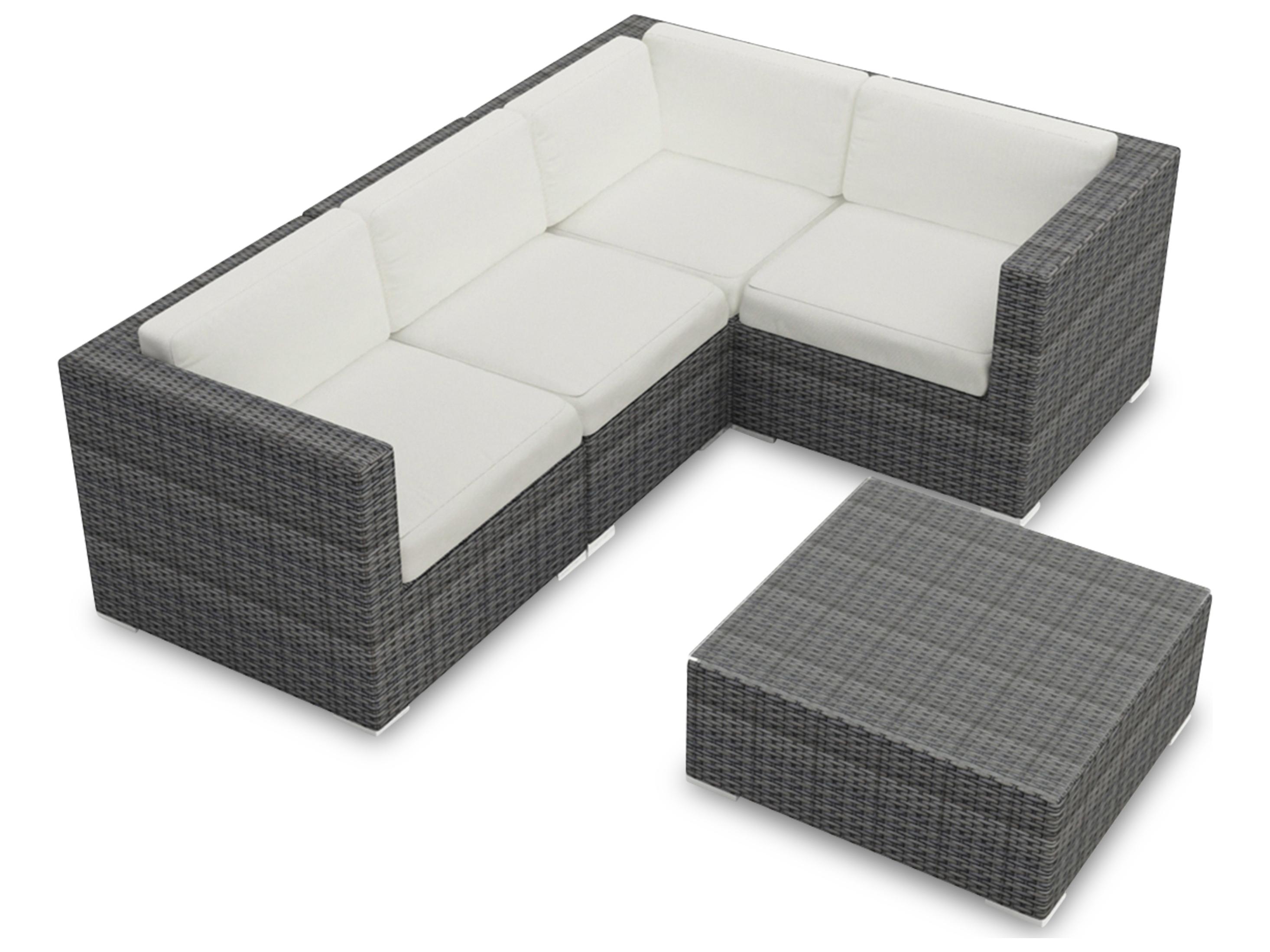 Harmonia Living District HDPE Wicker Textured Slate 5 Piece Sectional Patio Lounge Set