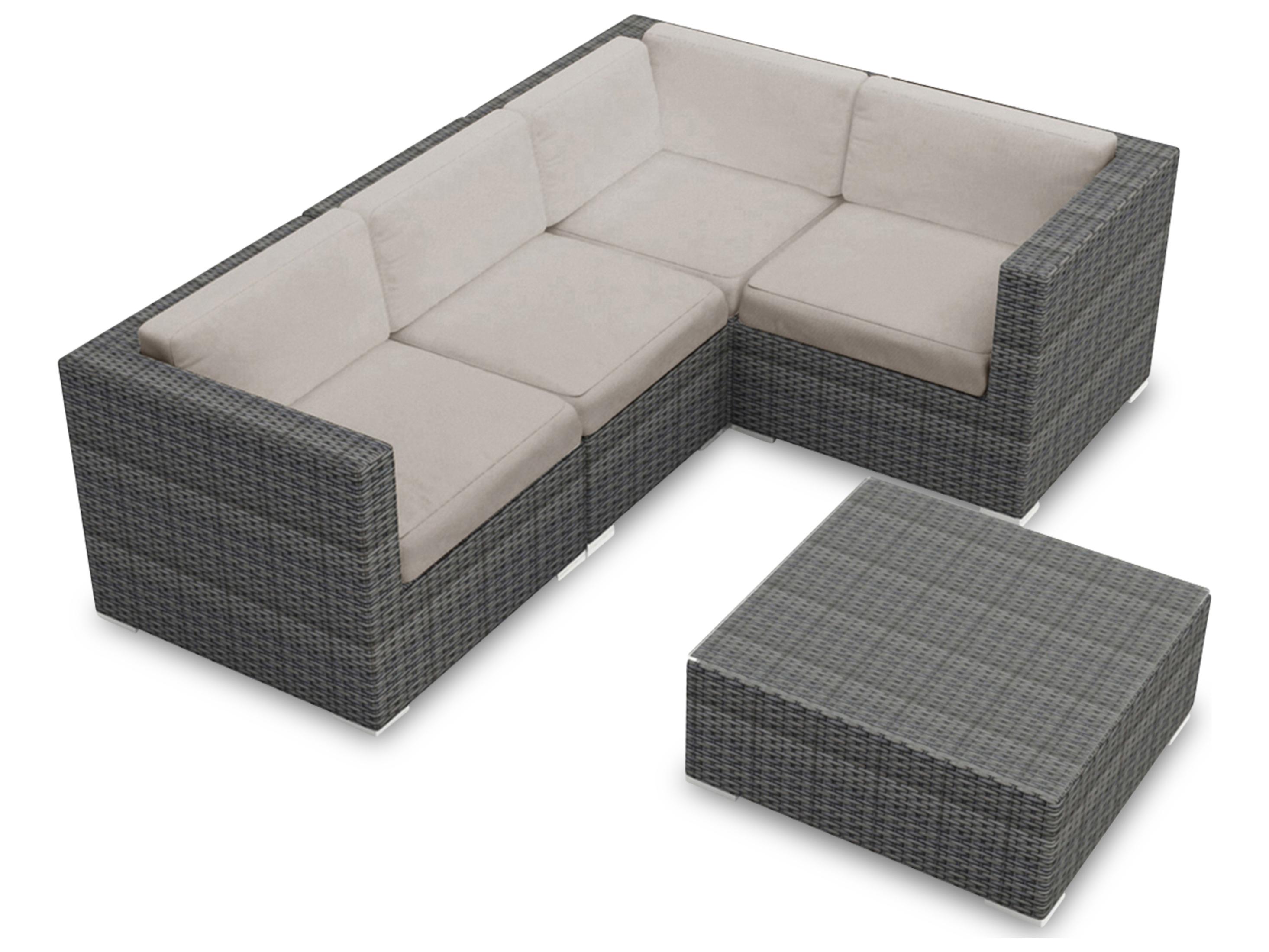 Harmonia Living District HDPE Wicker Textured Slate 5 Piece Sectional Patio Lounge Set