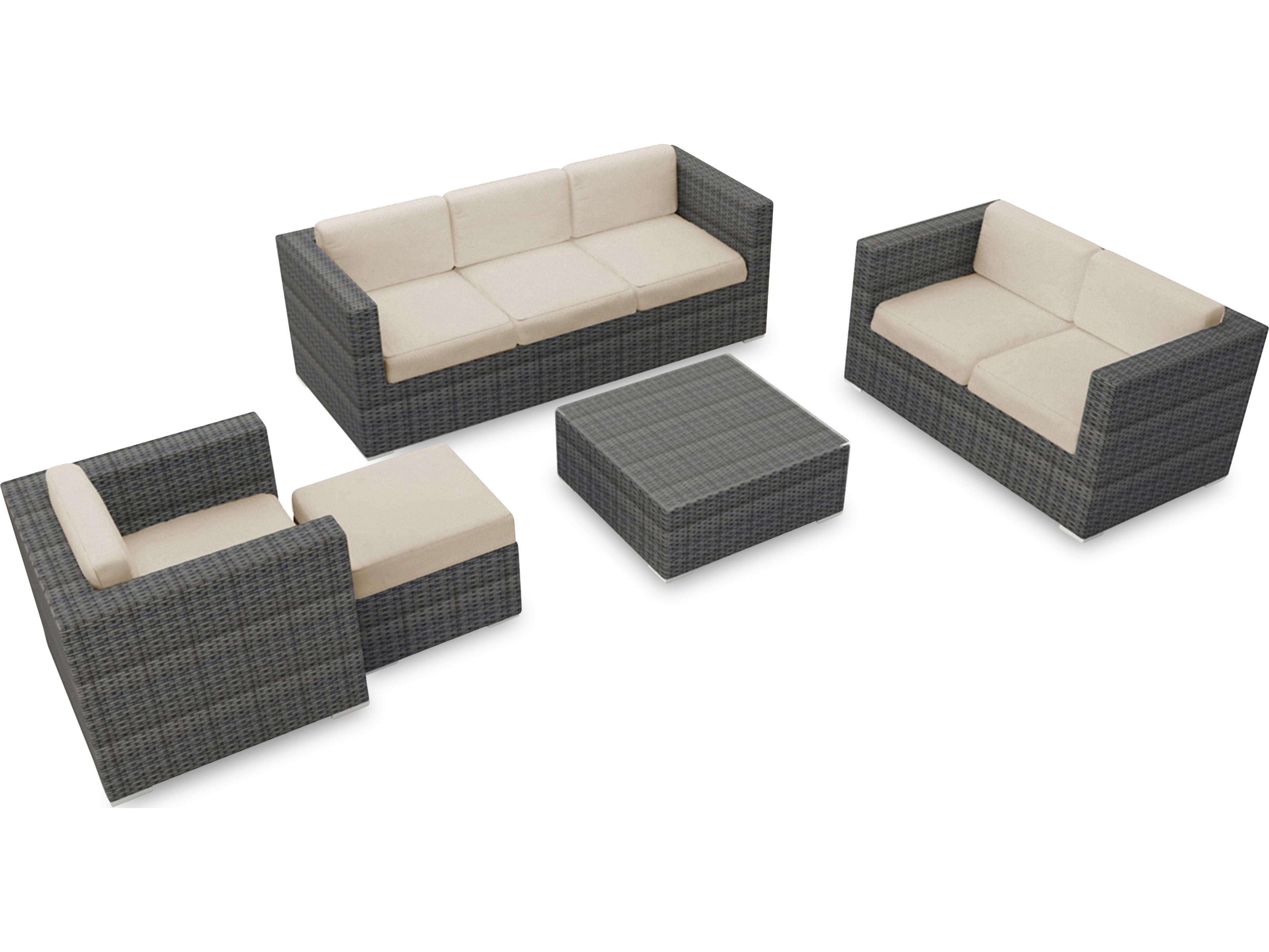 Harmonia Living District HDPE Wicker Textured Slate 5 Piece Sofa Outdoor Lounge Set