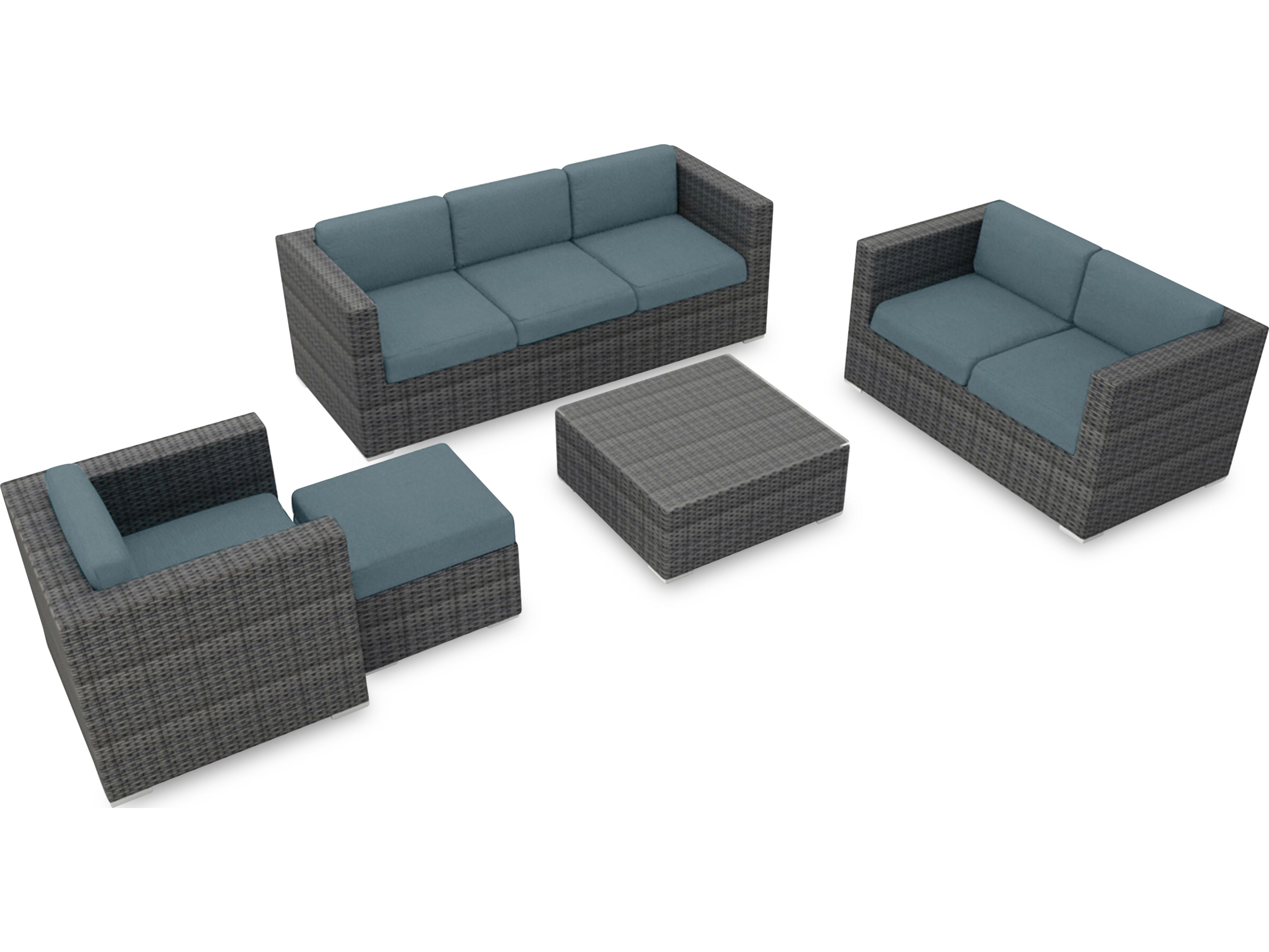 Harmonia Living District HDPE Wicker Textured Slate 5 Piece Sofa Outdoor Lounge Set