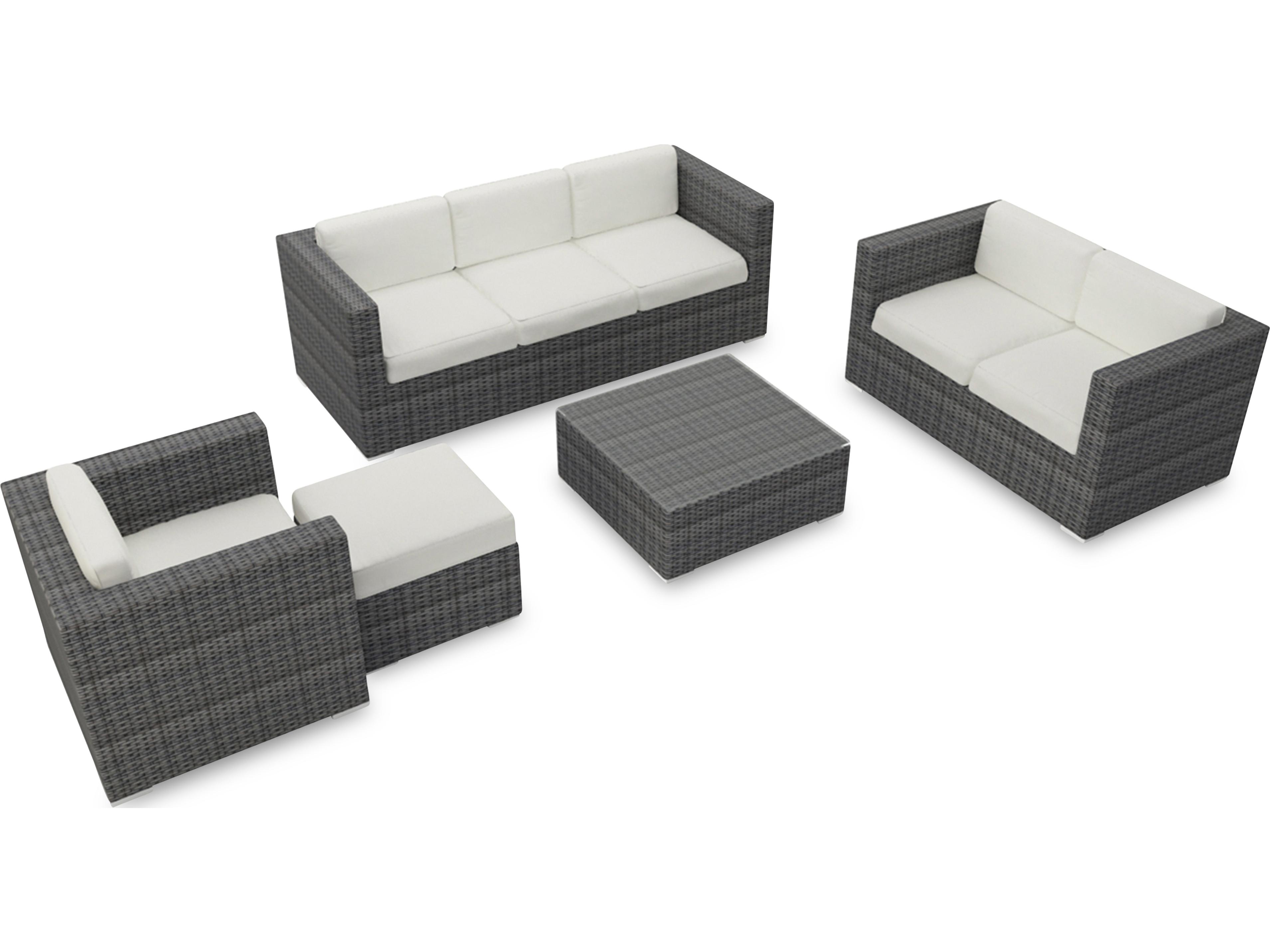 Harmonia Living District HDPE Wicker Textured Slate 5 Piece Sofa Outdoor Lounge Set