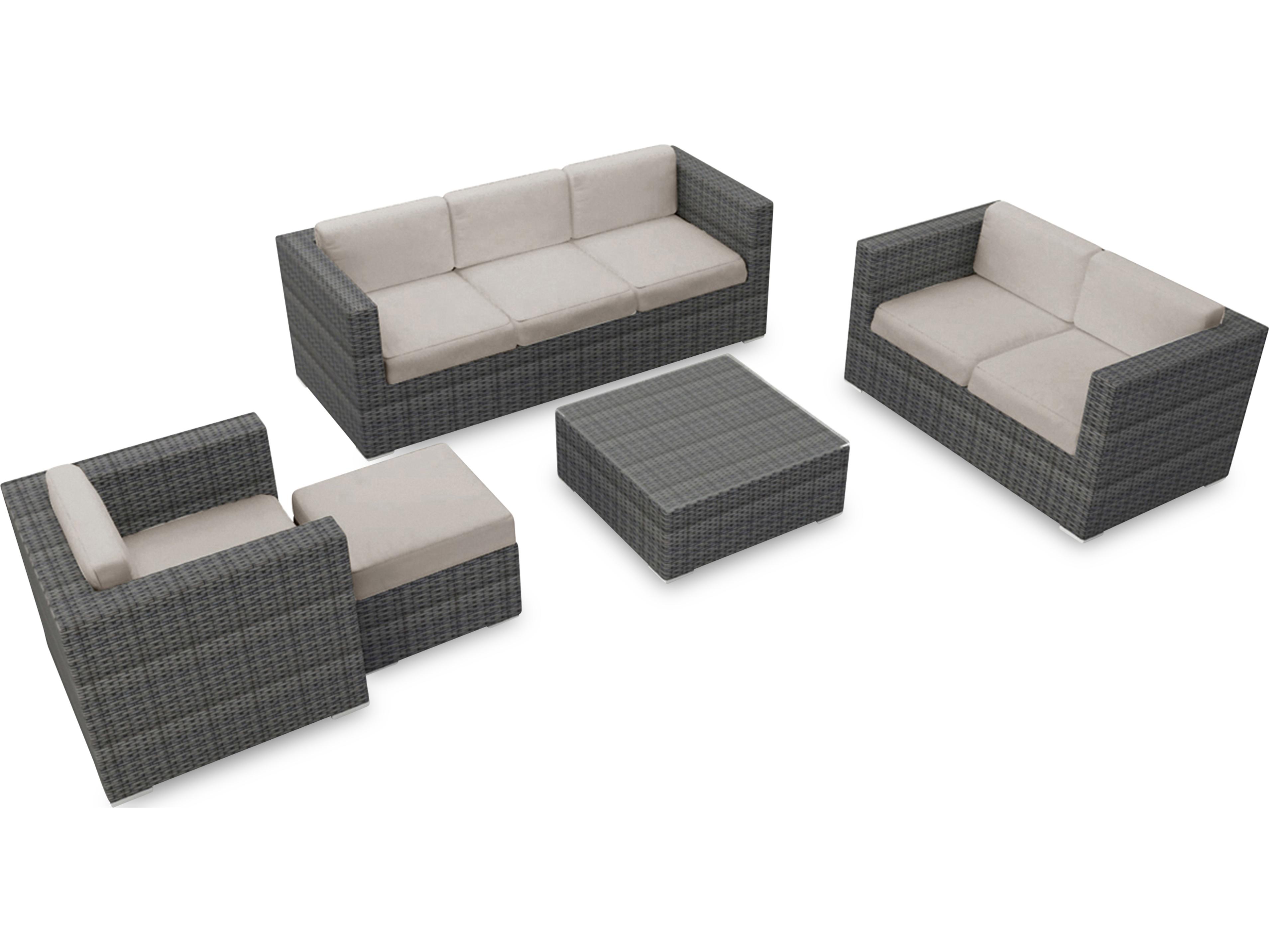 Harmonia Living District HDPE Wicker Textured Slate 5 Piece Sofa Outdoor Lounge Set