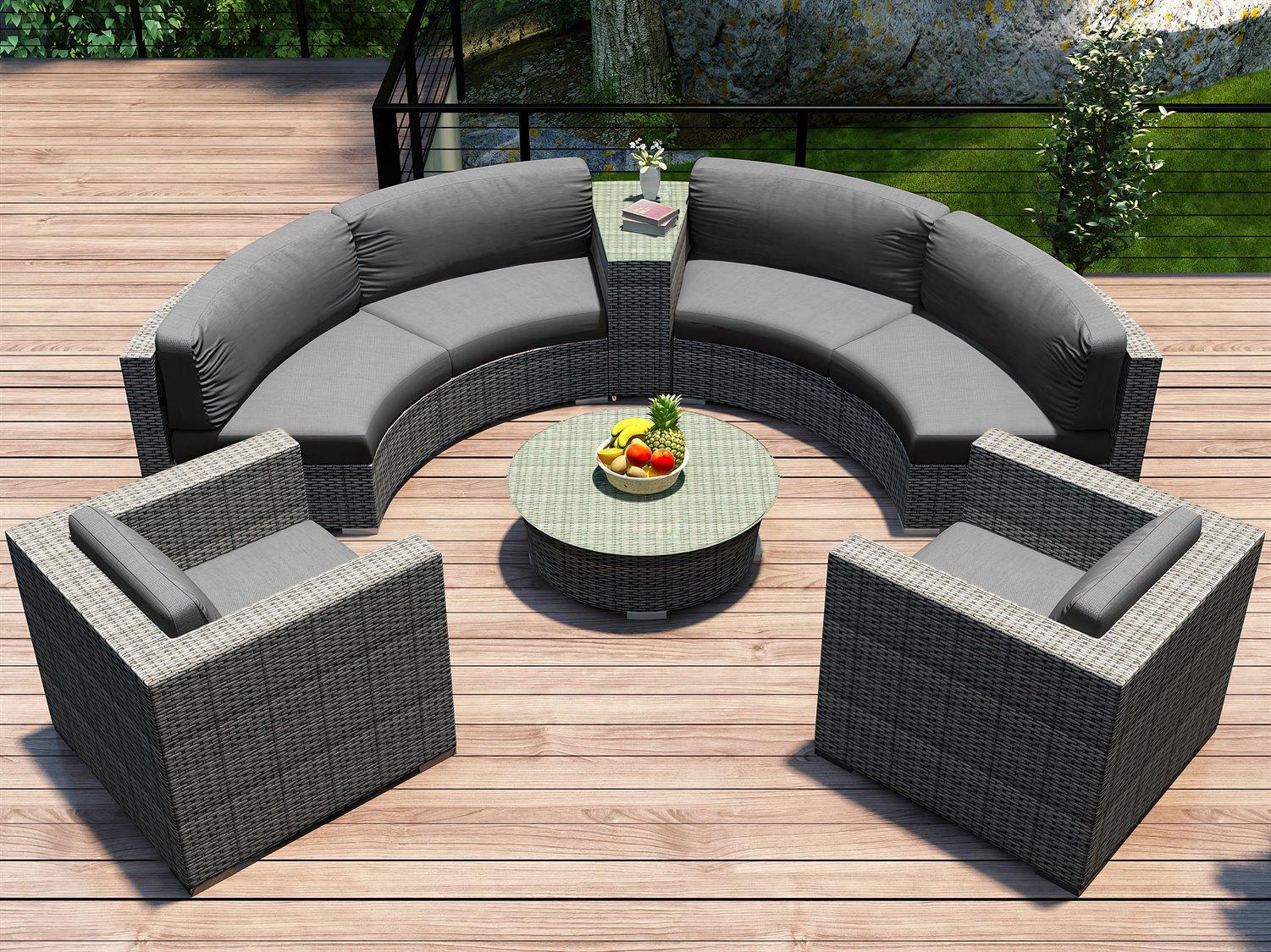 Harmonia Living District HDPE Wicker Textured Slate 6 Piece Curve Sectional Outdoor Patio Lounge Set