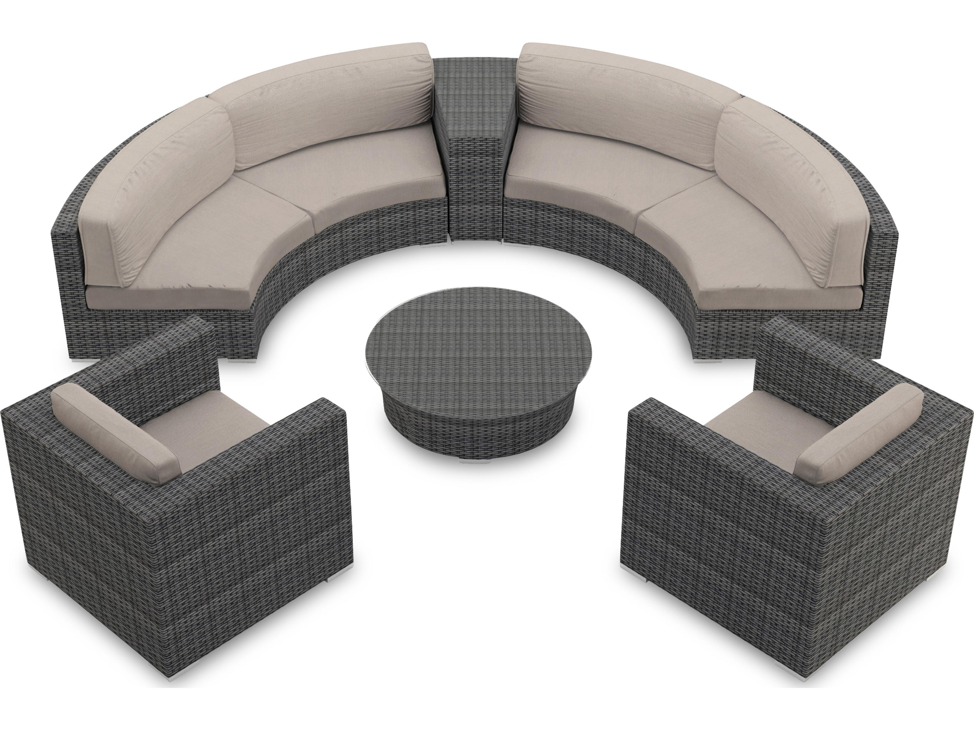 Harmonia Living District HDPE Wicker Textured Slate 6 Piece Curve Sectional Outdoor Patio Lounge Set