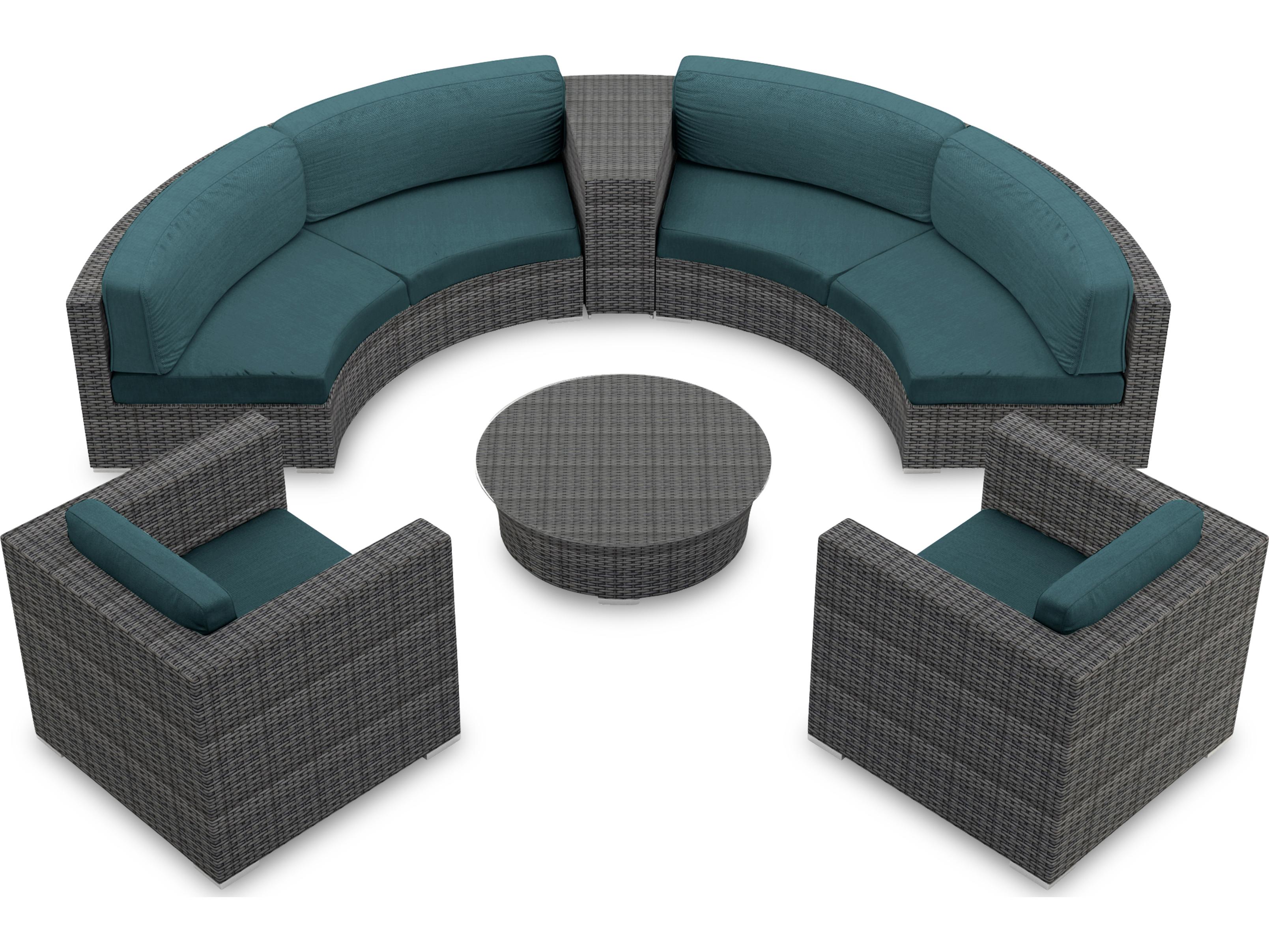 Harmonia Living District HDPE Wicker Textured Slate 6 Piece Curve Sectional Outdoor Patio Lounge Set