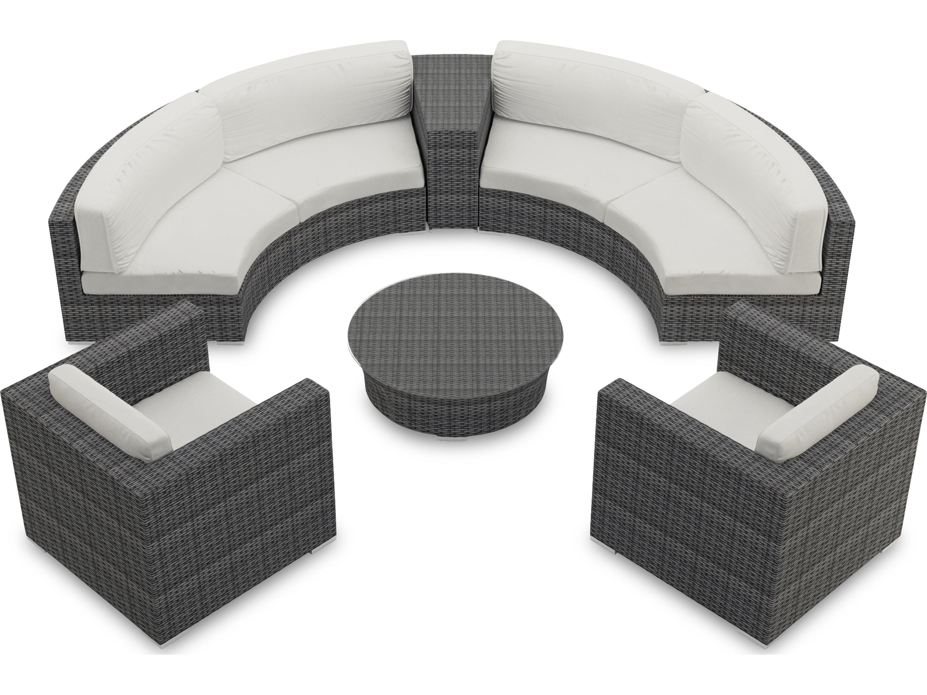 Harmonia Living District HDPE Wicker Textured Slate 6 Piece Curve Sectional Outdoor Patio Lounge Set