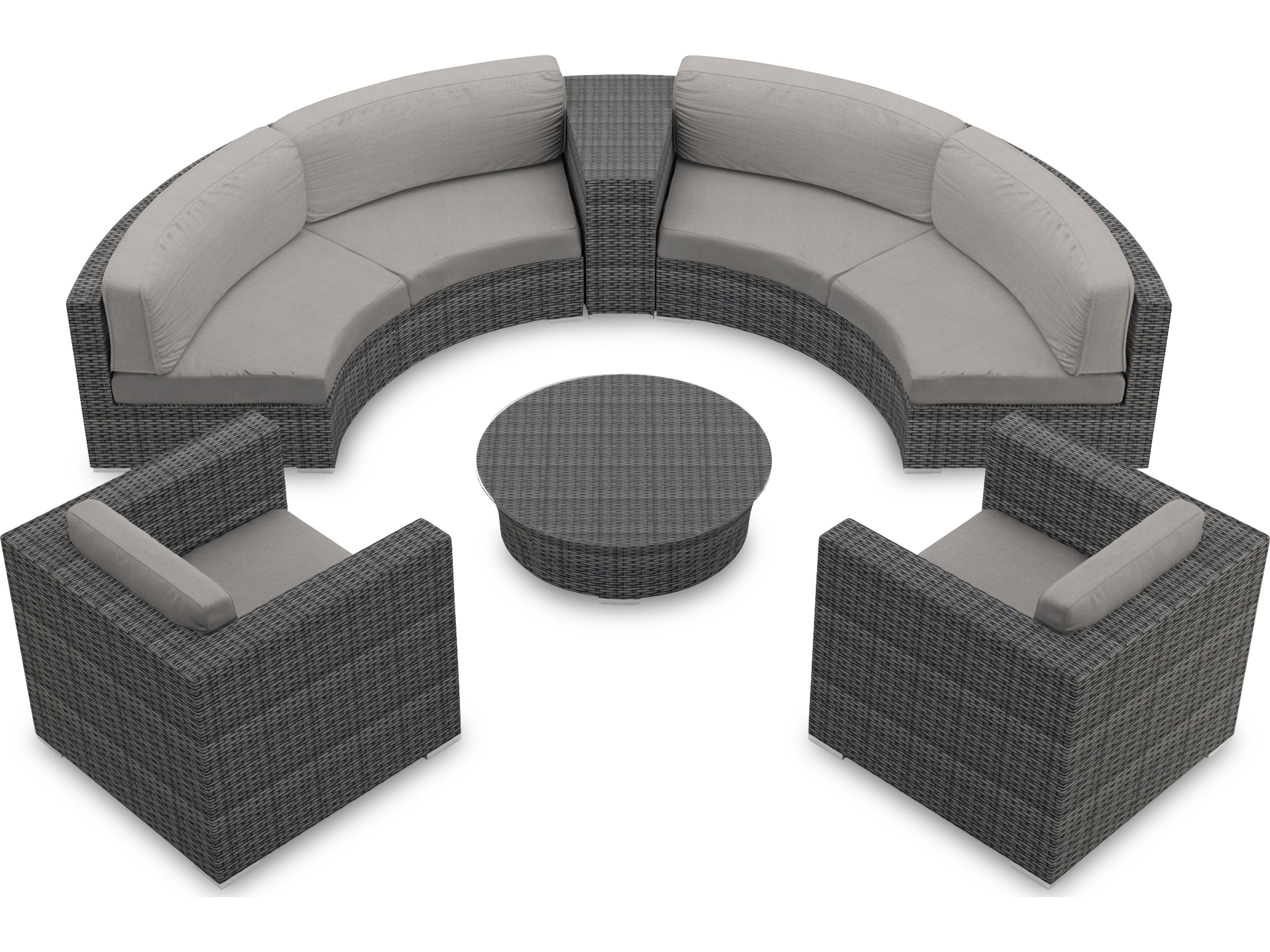 Harmonia Living District HDPE Wicker Textured Slate 6 Piece Curve Sectional Outdoor Patio Lounge Set