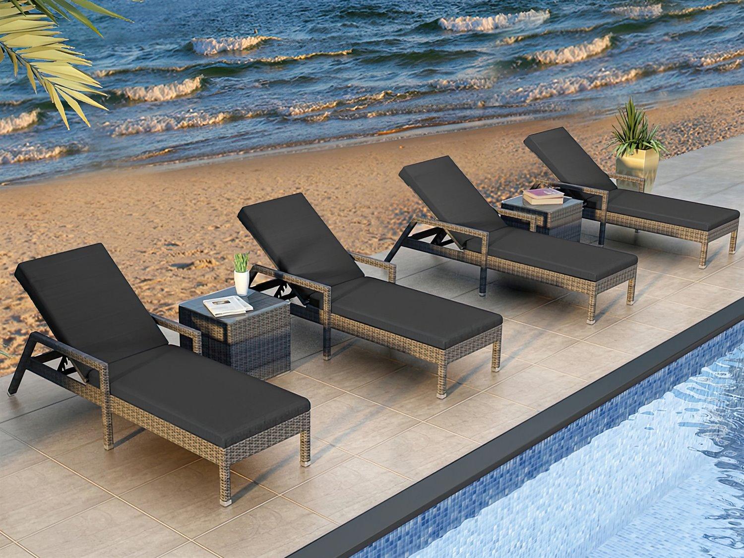Harmonia Living District HDPE Wicker Textured Slate 6 Piece Curve Reclining Chaise Patio Lounge Set