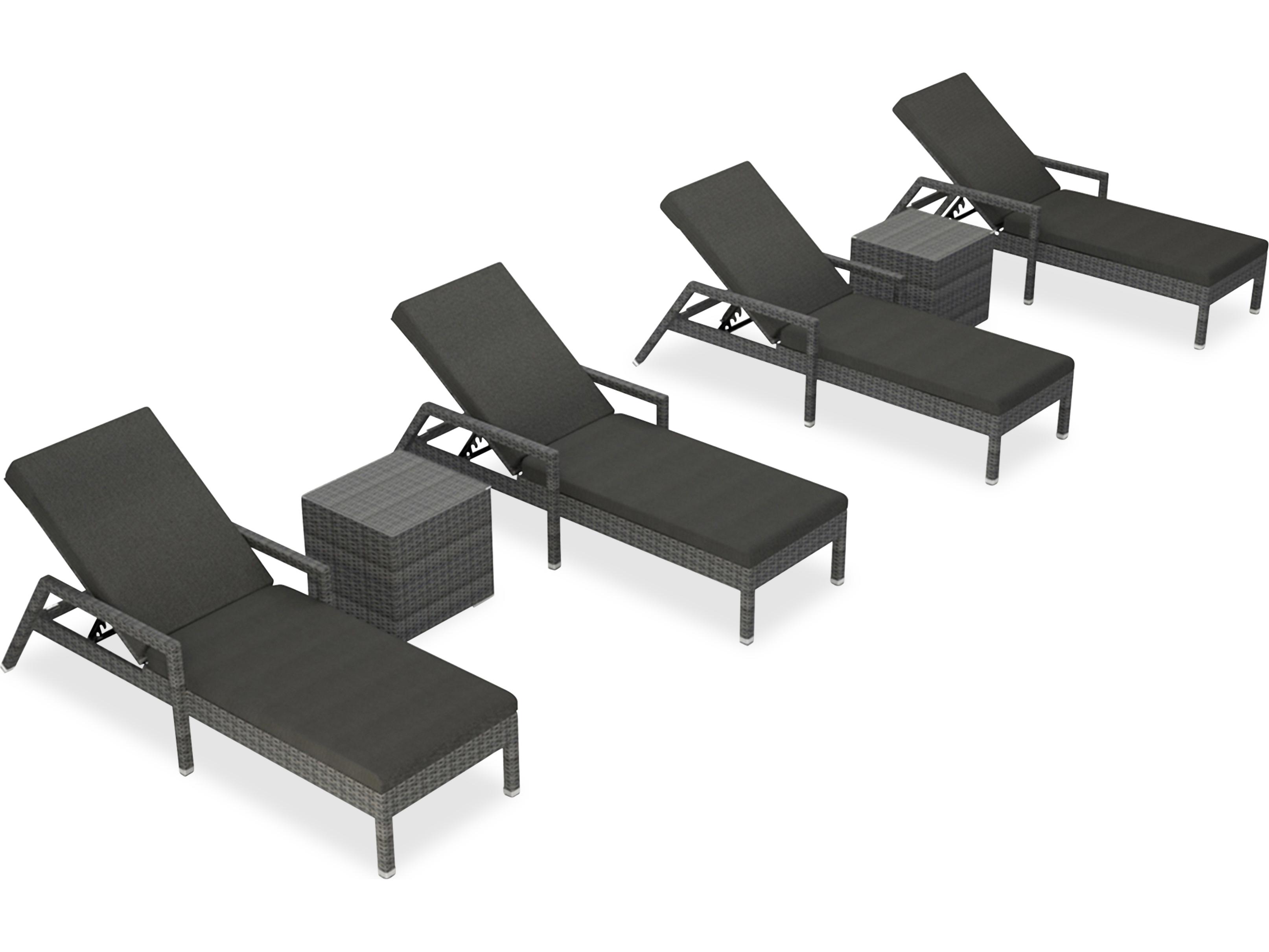Harmonia Living District HDPE Wicker Textured Slate 6 Piece Curve Reclining Chaise Patio Lounge Set