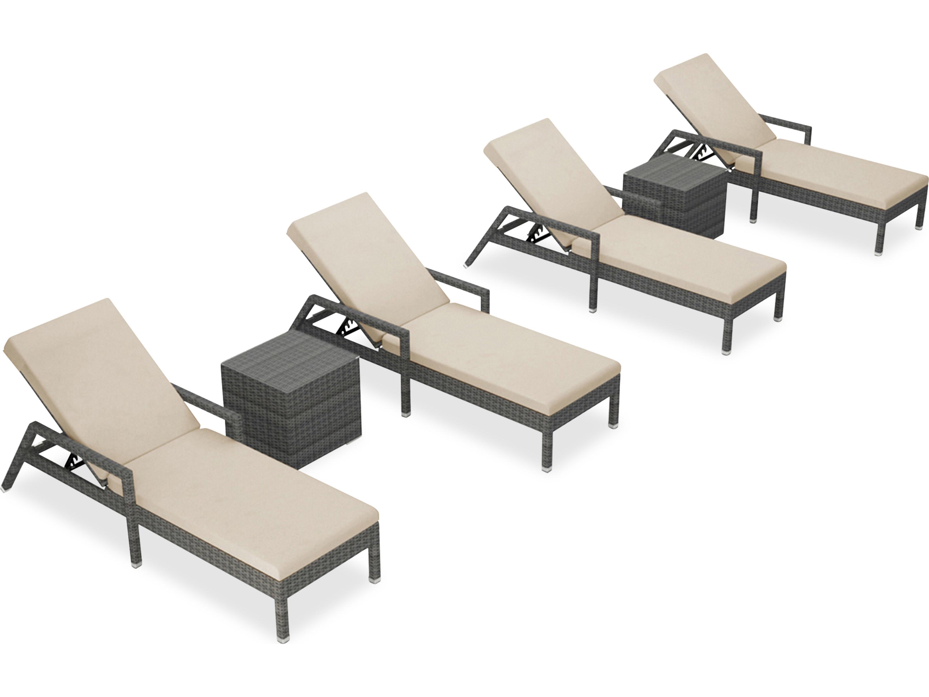 Harmonia Living District HDPE Wicker Textured Slate 6 Piece Curve Reclining Chaise Patio Lounge Set