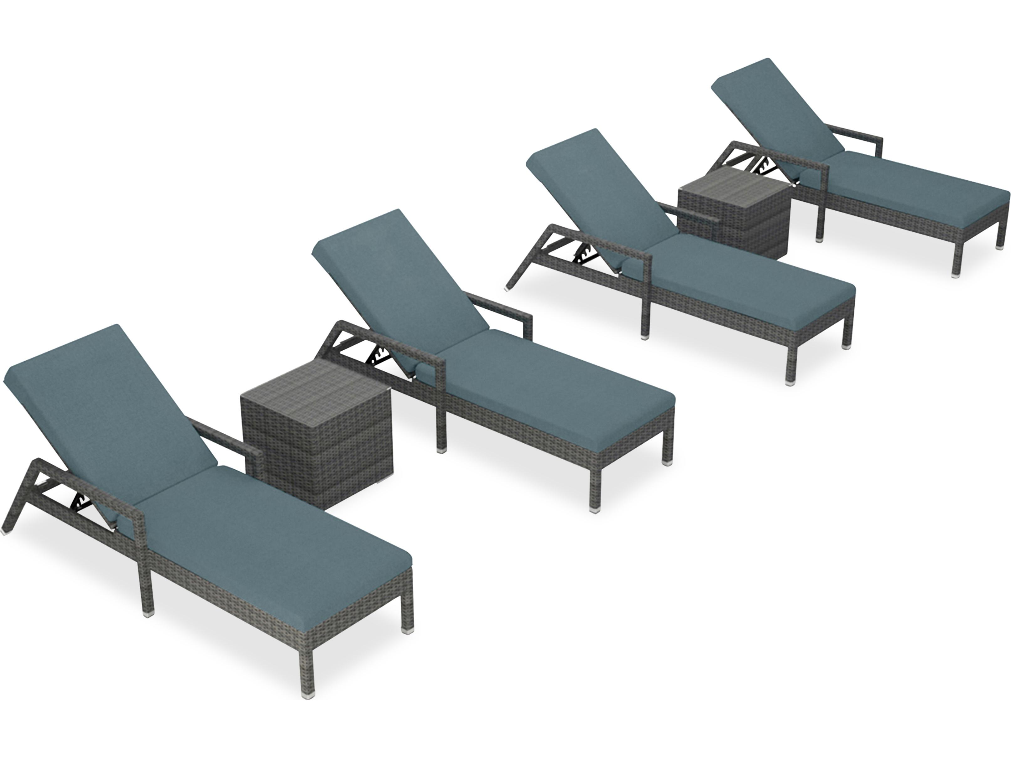 Harmonia Living District HDPE Wicker Textured Slate 6 Piece Curve Reclining Chaise Patio Lounge Set