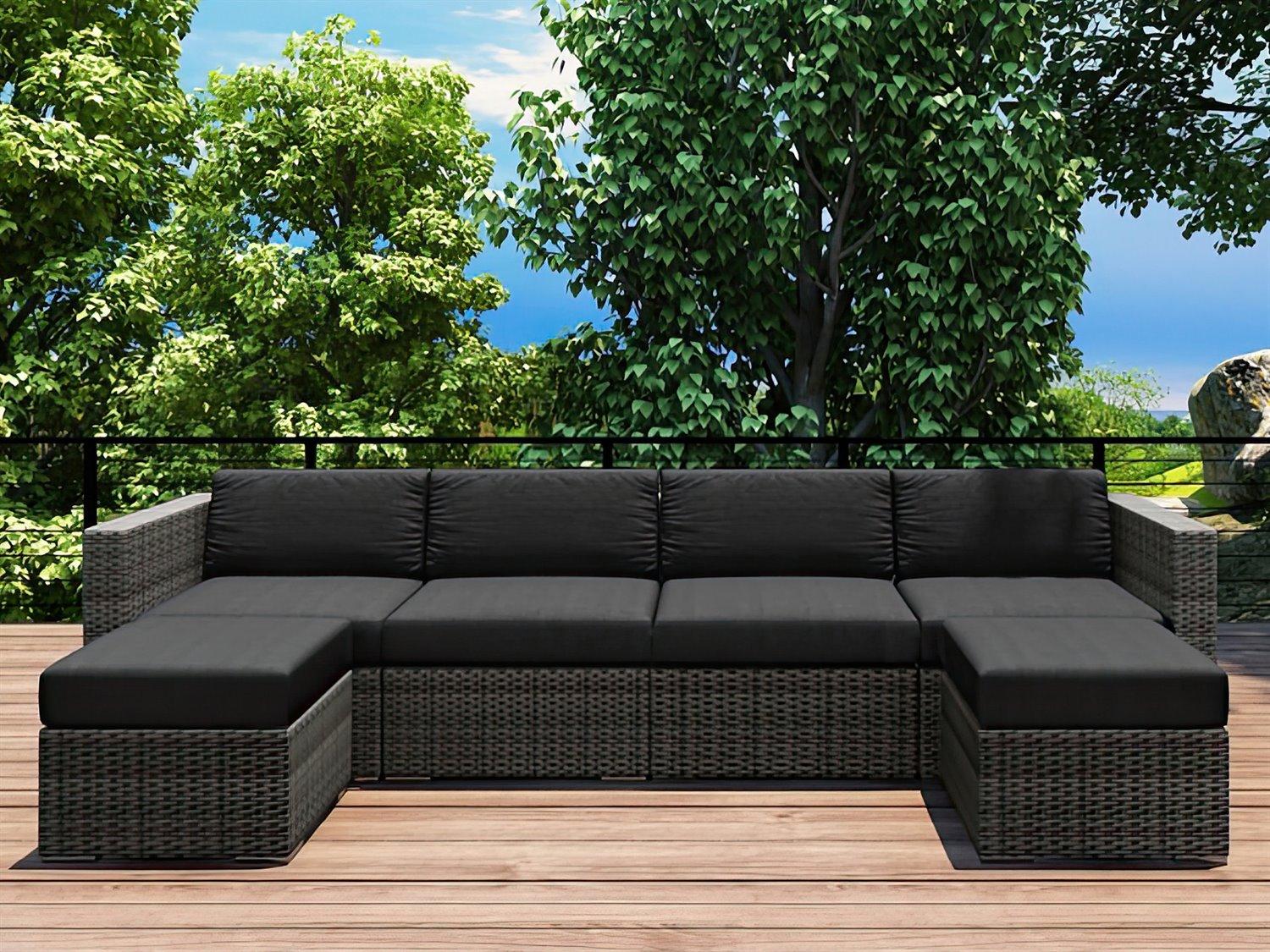 Harmonia Living District HDPE Wicker Textured Slate 6 Piece Sectional Outdoor Lounge Set