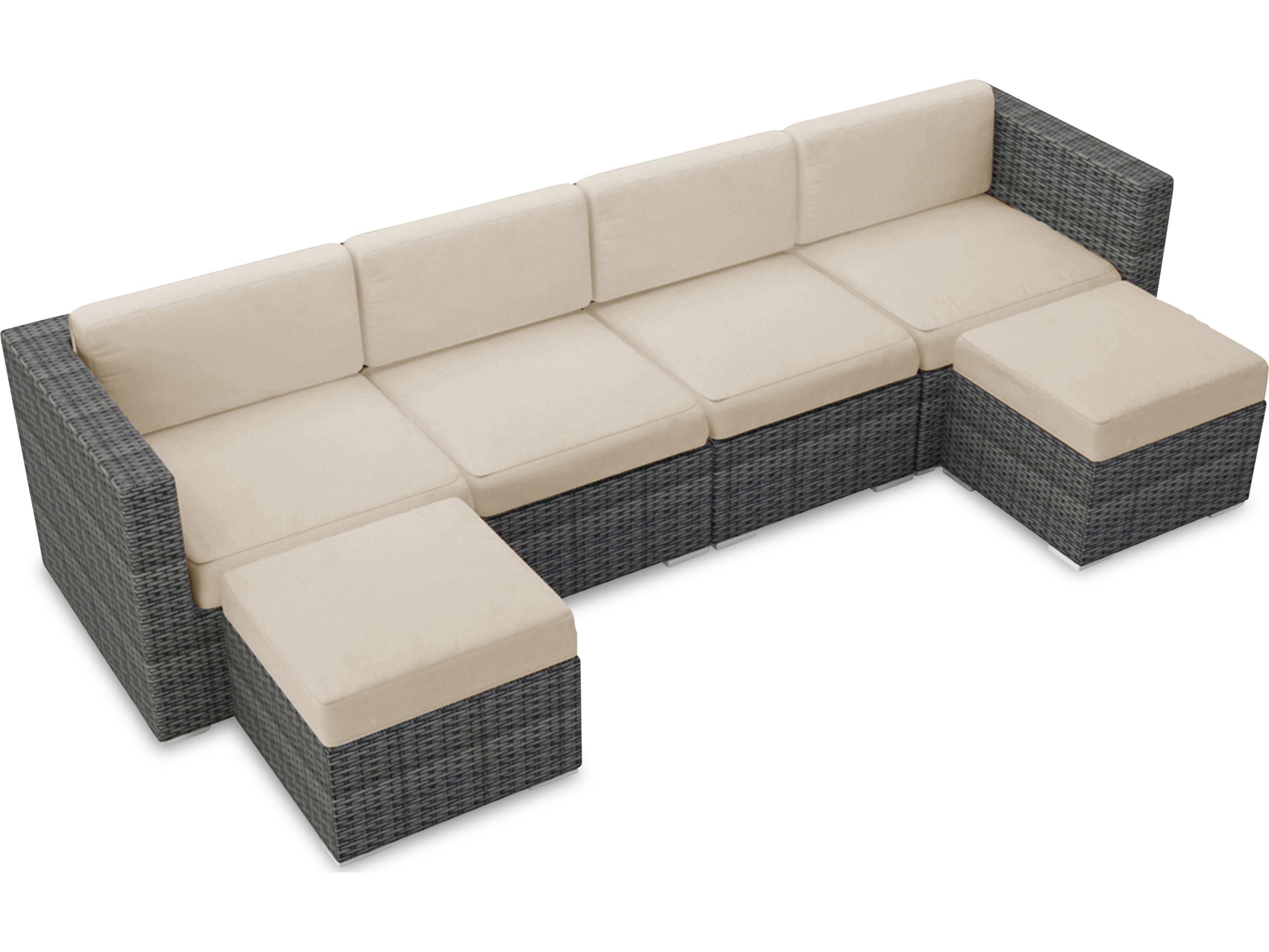 Harmonia Living District HDPE Wicker Textured Slate 6 Piece Sectional Outdoor Lounge Set
