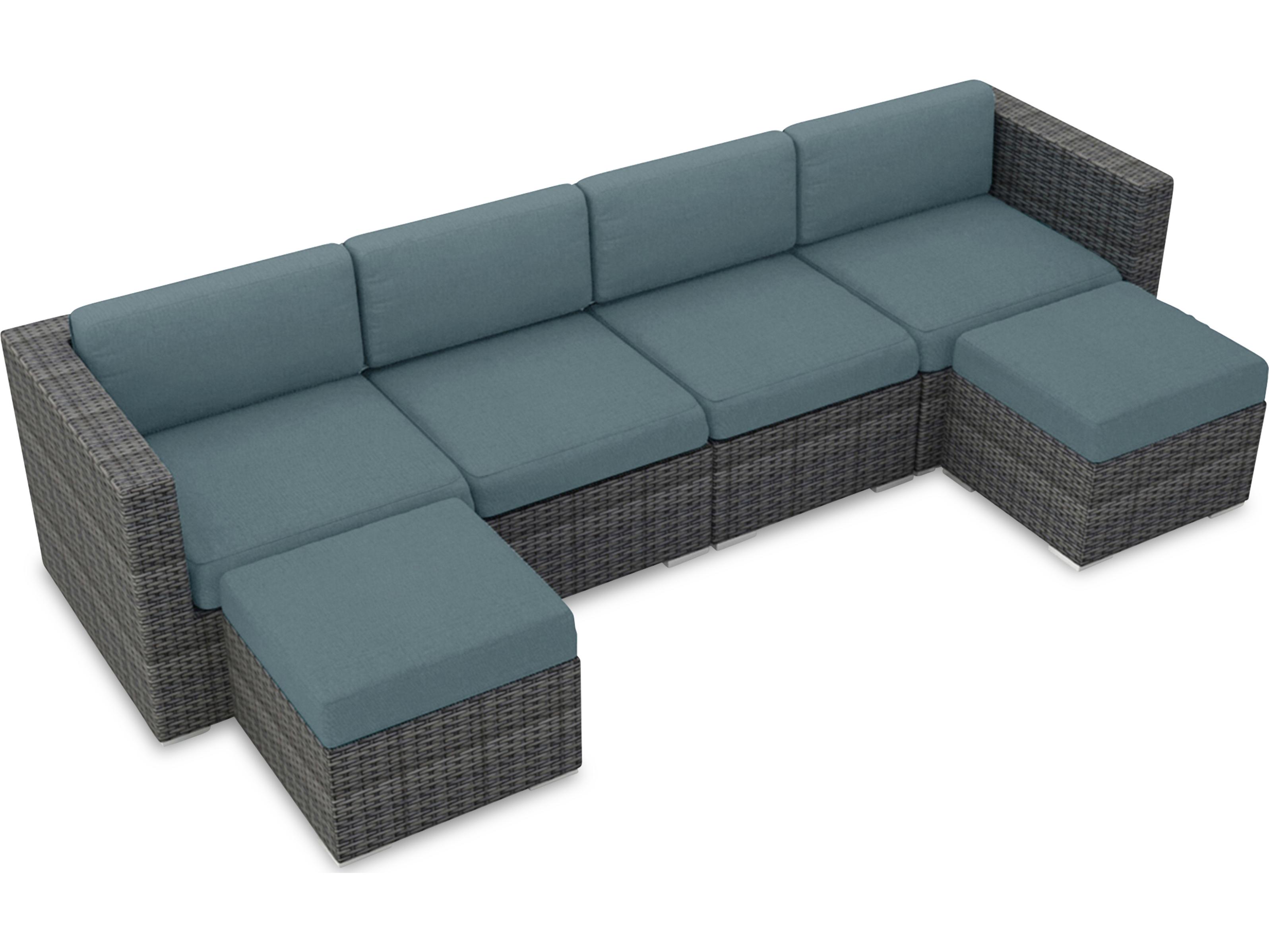 Harmonia Living District HDPE Wicker Textured Slate 6 Piece Sectional Outdoor Lounge Set