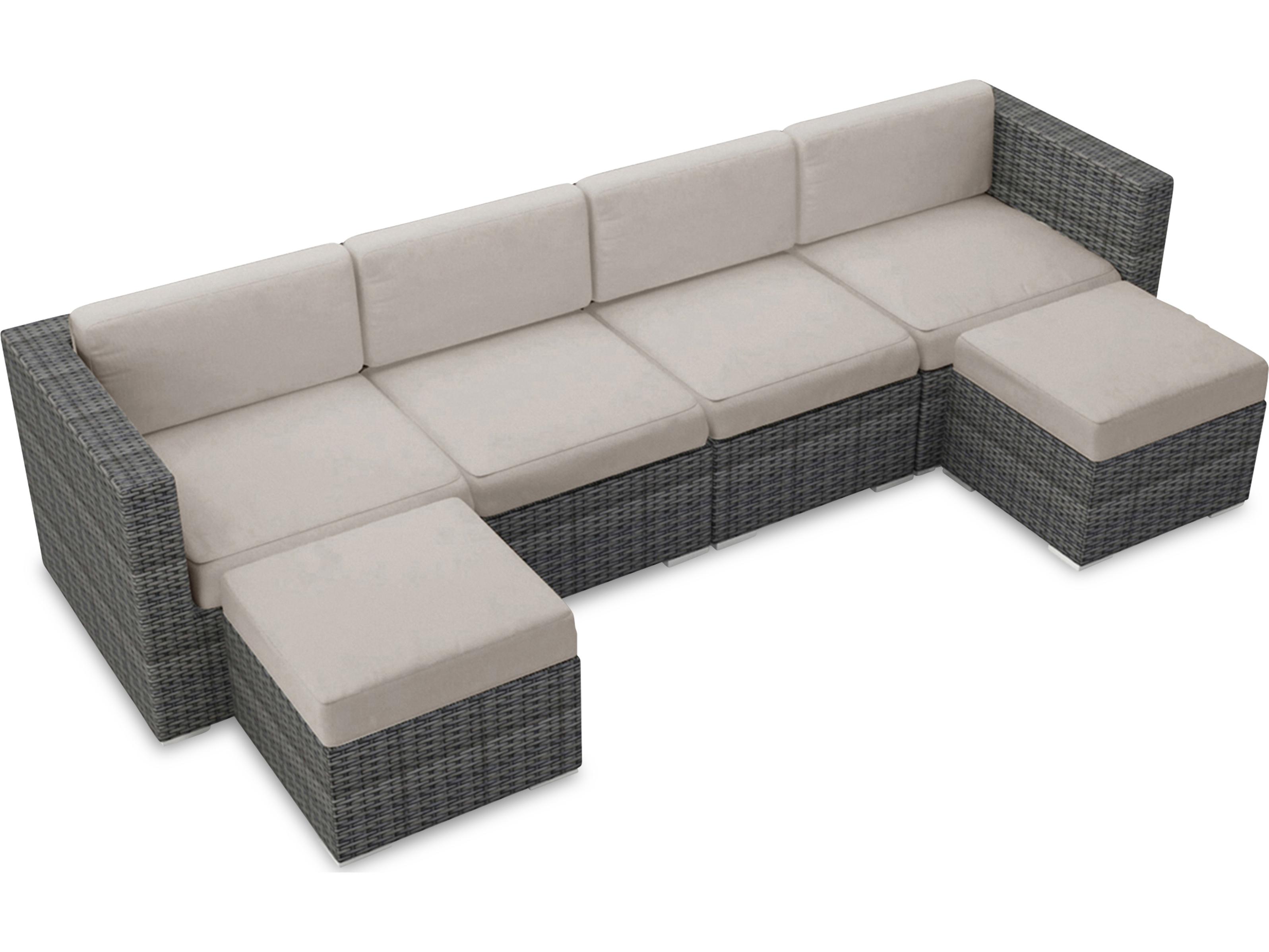 Harmonia Living District HDPE Wicker Textured Slate 6 Piece Sectional Outdoor Lounge Set