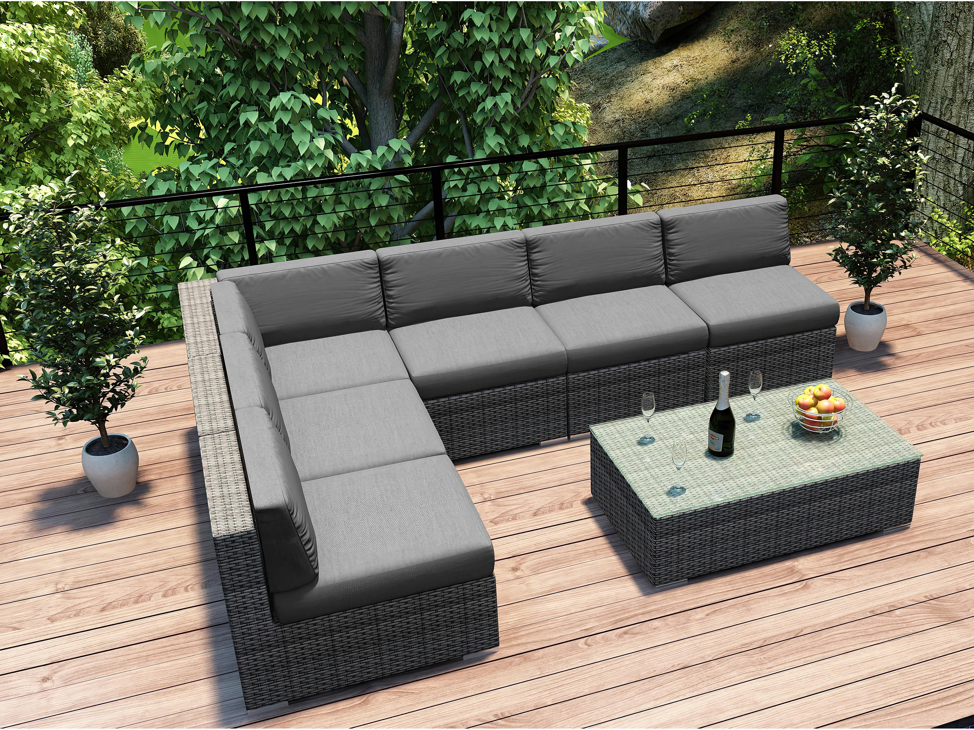 Harmonia Living District HDPE Wicker Textured Slate 7 Piece Sectional Patio Lounge Set
