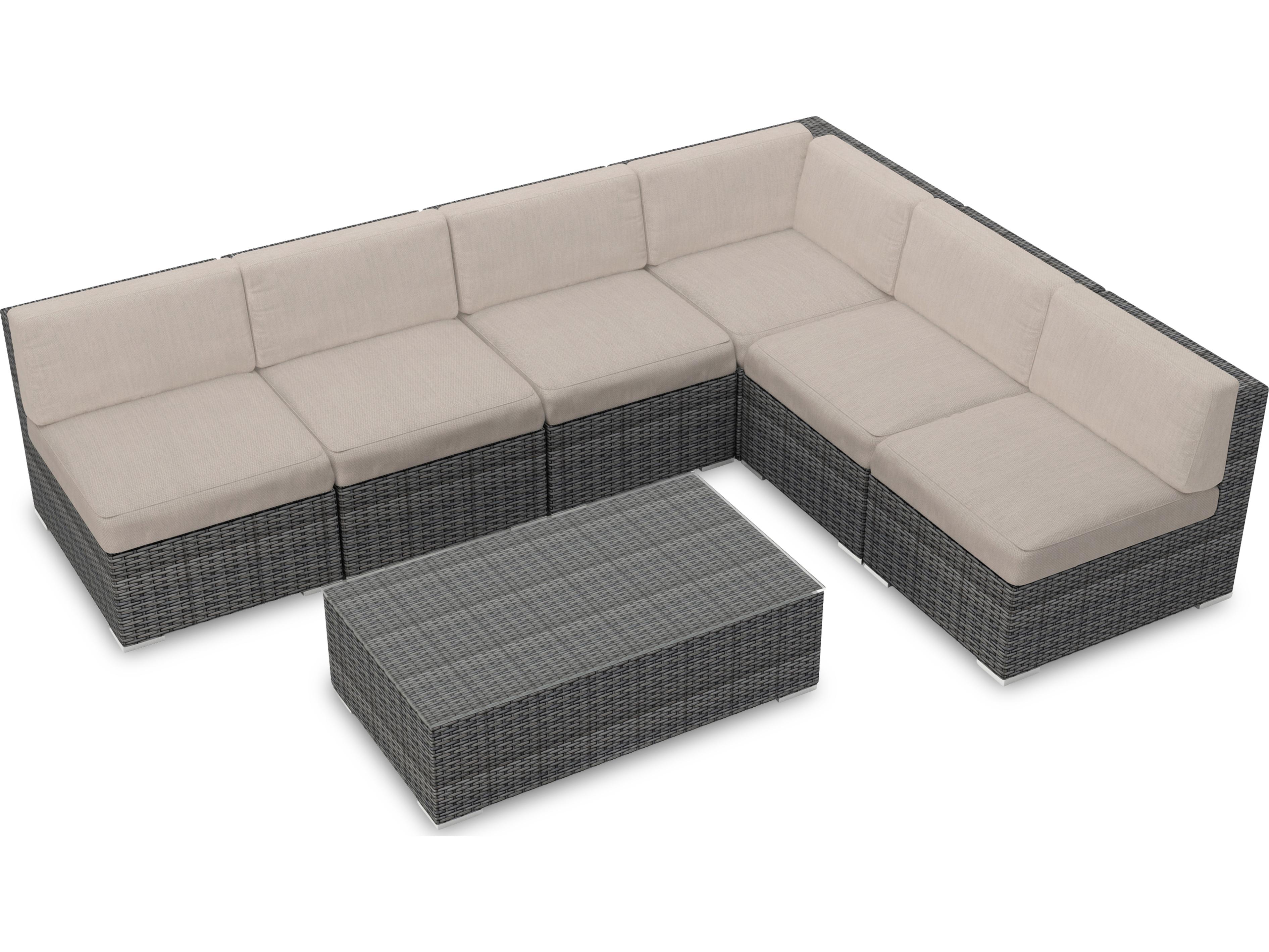 Harmonia Living District HDPE Wicker Textured Slate 7 Piece Sectional Patio Lounge Set