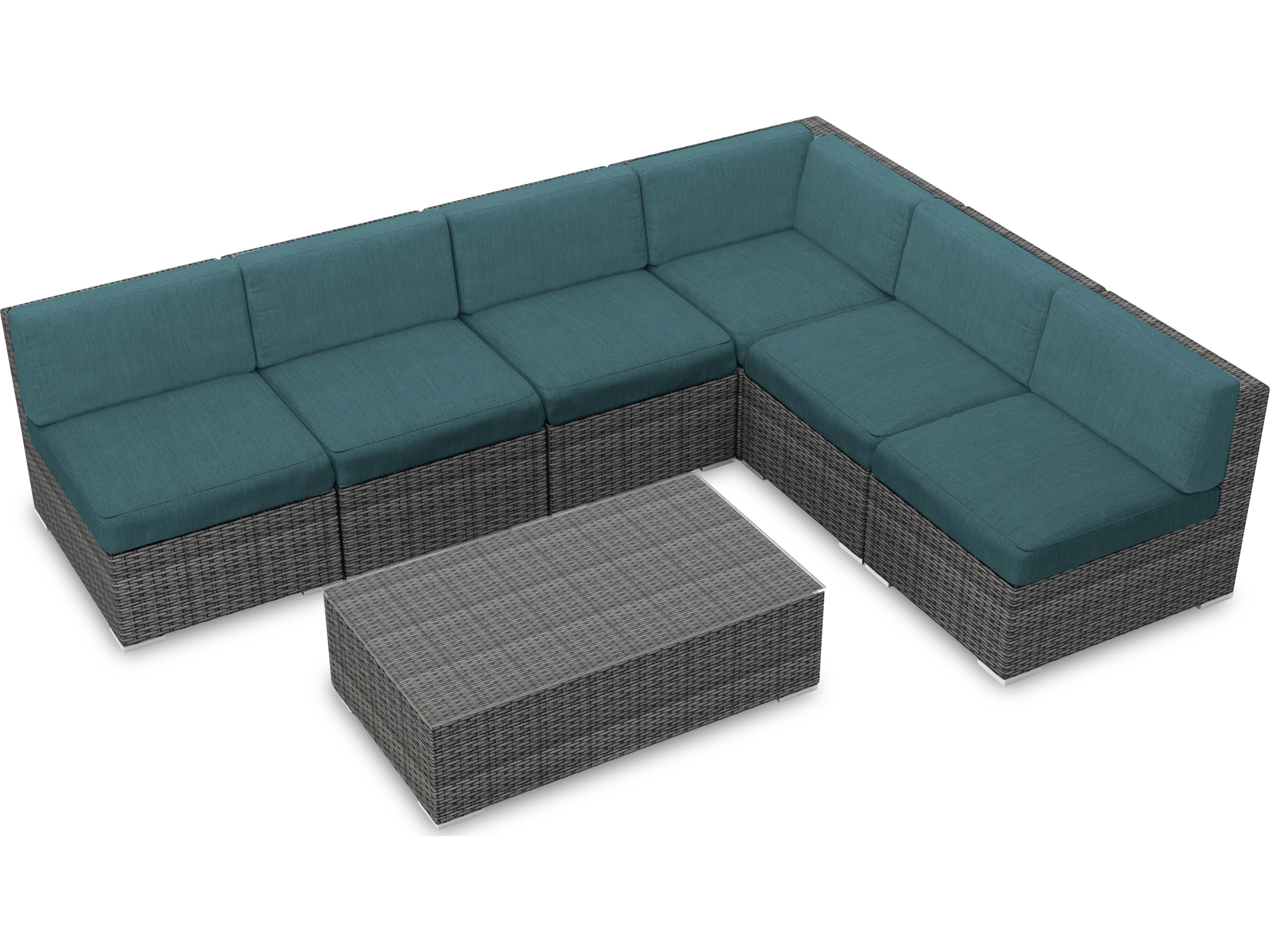 Harmonia Living District HDPE Wicker Textured Slate 7 Piece Sectional Patio Lounge Set