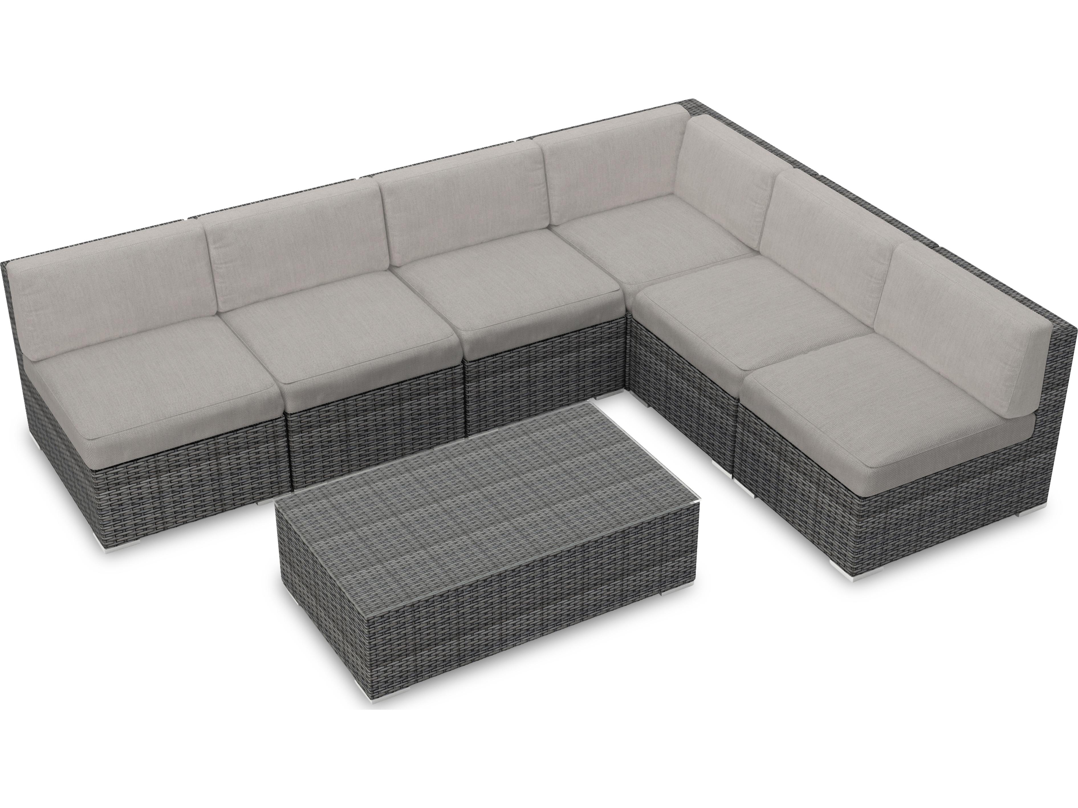 Harmonia Living District HDPE Wicker Textured Slate 7 Piece Sectional Patio Lounge Set