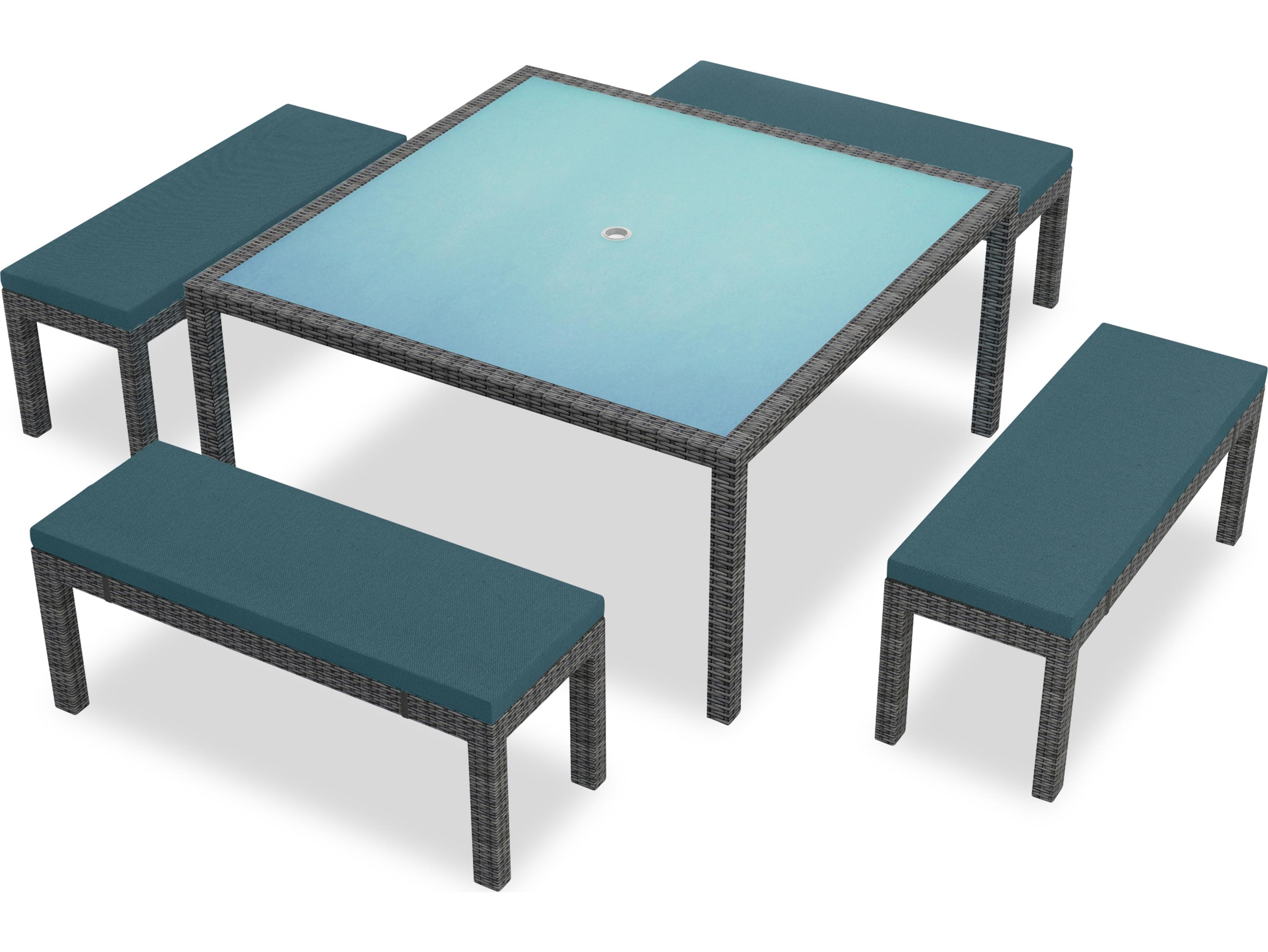 Harmonia Living District Wicker 5 Piece 8-Seat Bench Square Outdoor Patio Dining Set