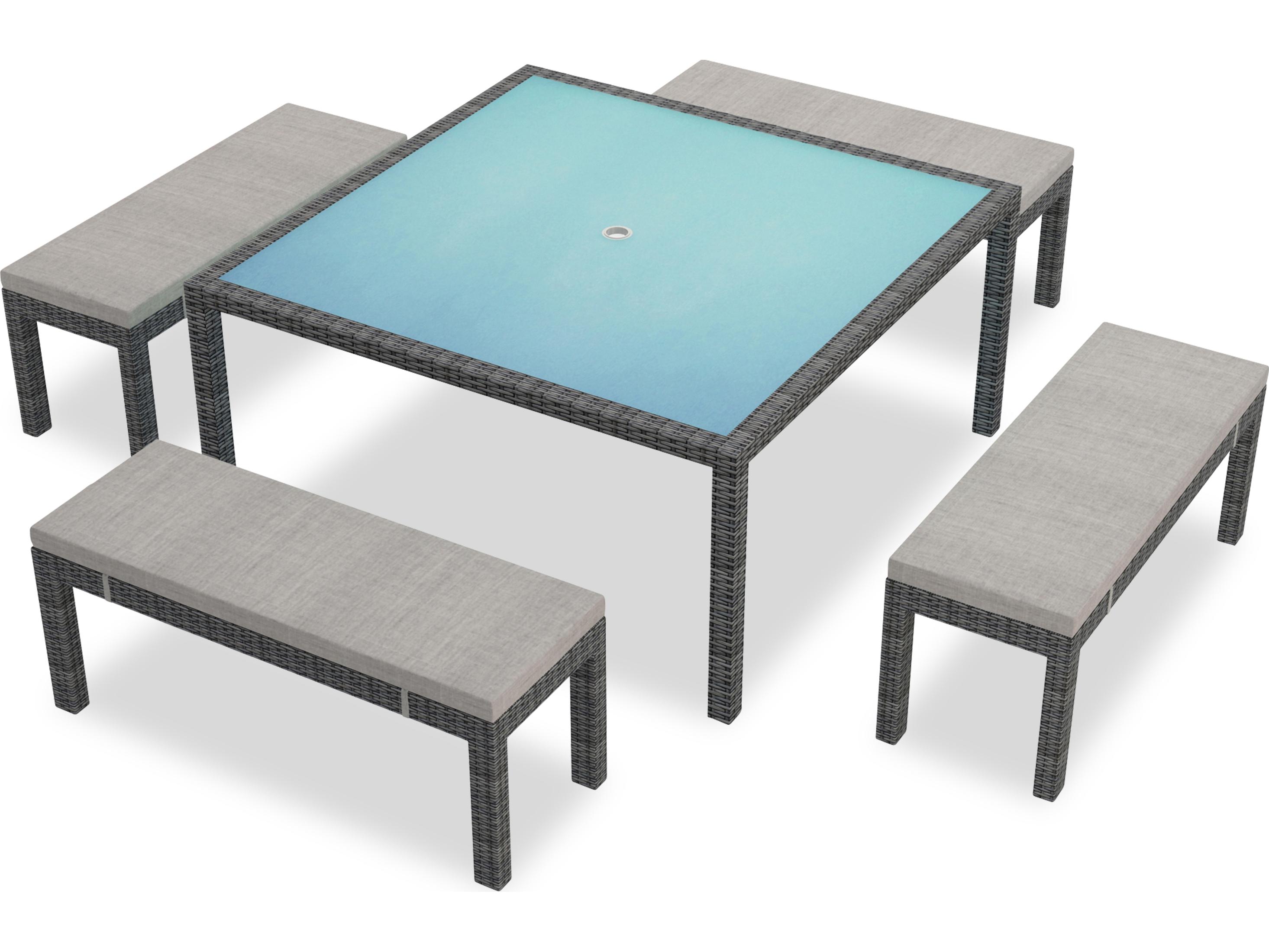 Harmonia Living District Wicker 5 Piece 8-Seat Bench Square Outdoor Patio Dining Set