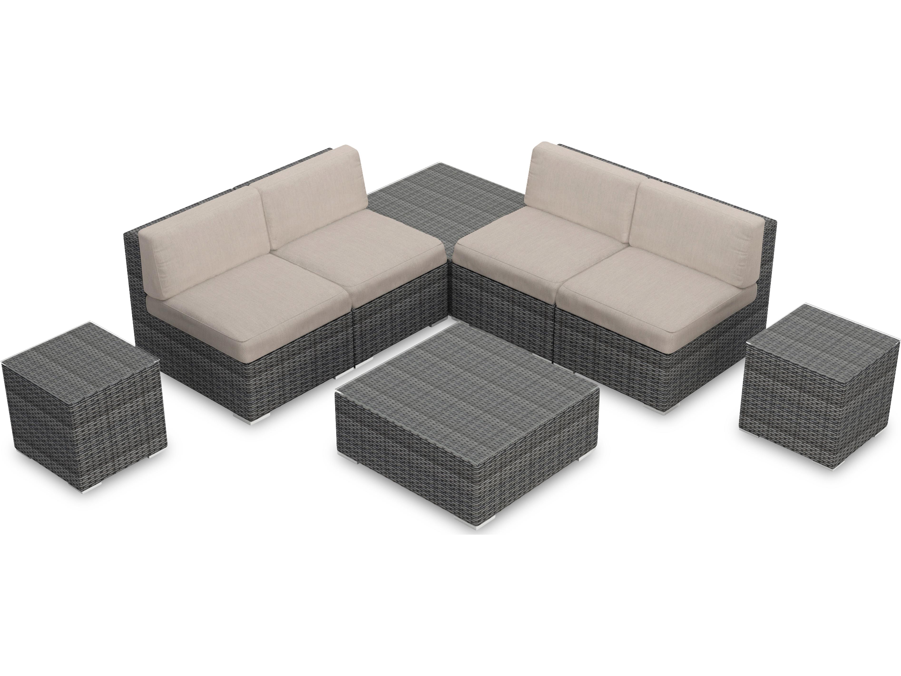 Harmonia Living District HDPE Wicker Textured Slate 8 Piece Sectional Outdoor Lounge Set