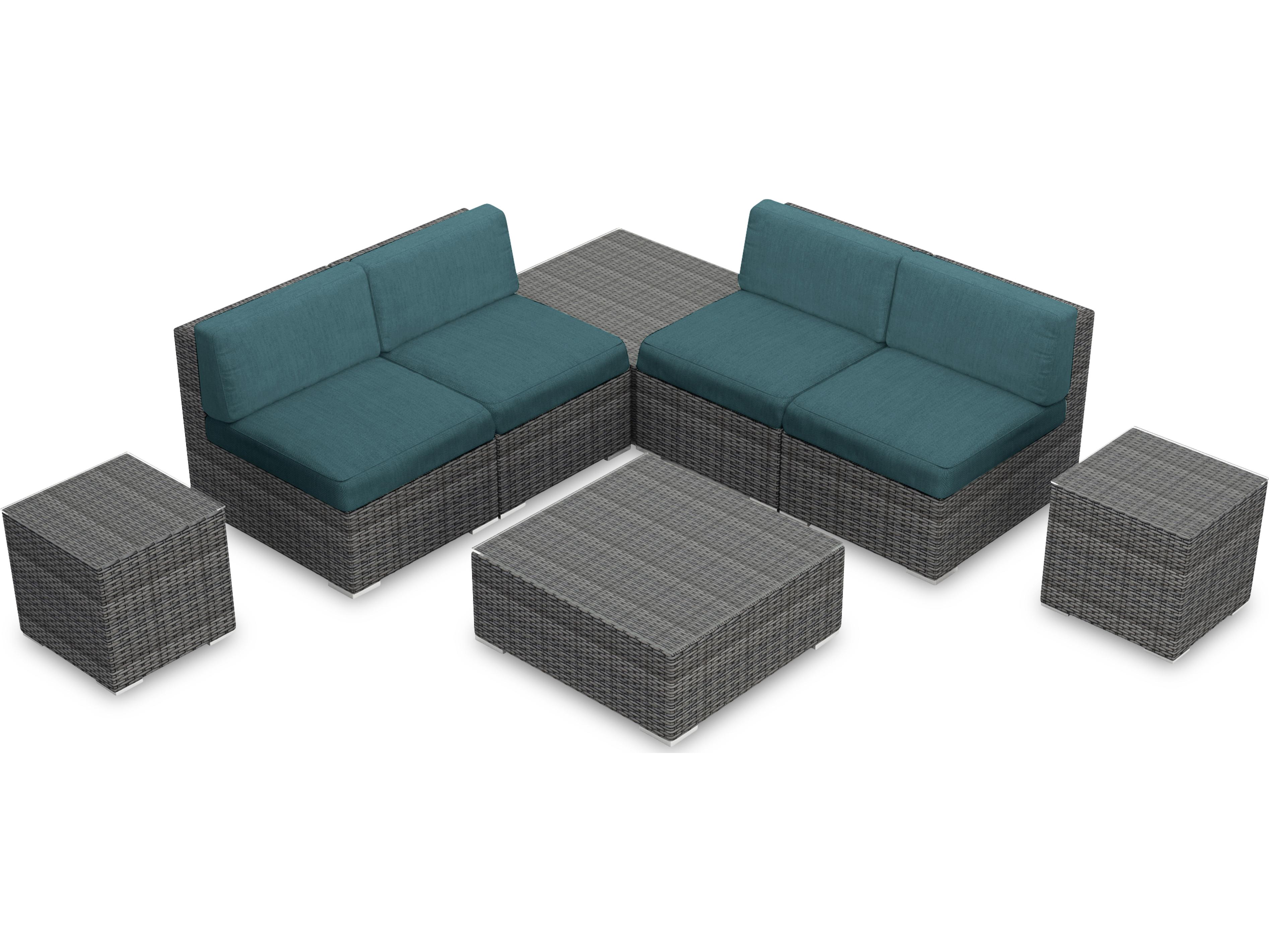 Harmonia Living District HDPE Wicker Textured Slate 8 Piece Sectional Outdoor Lounge Set