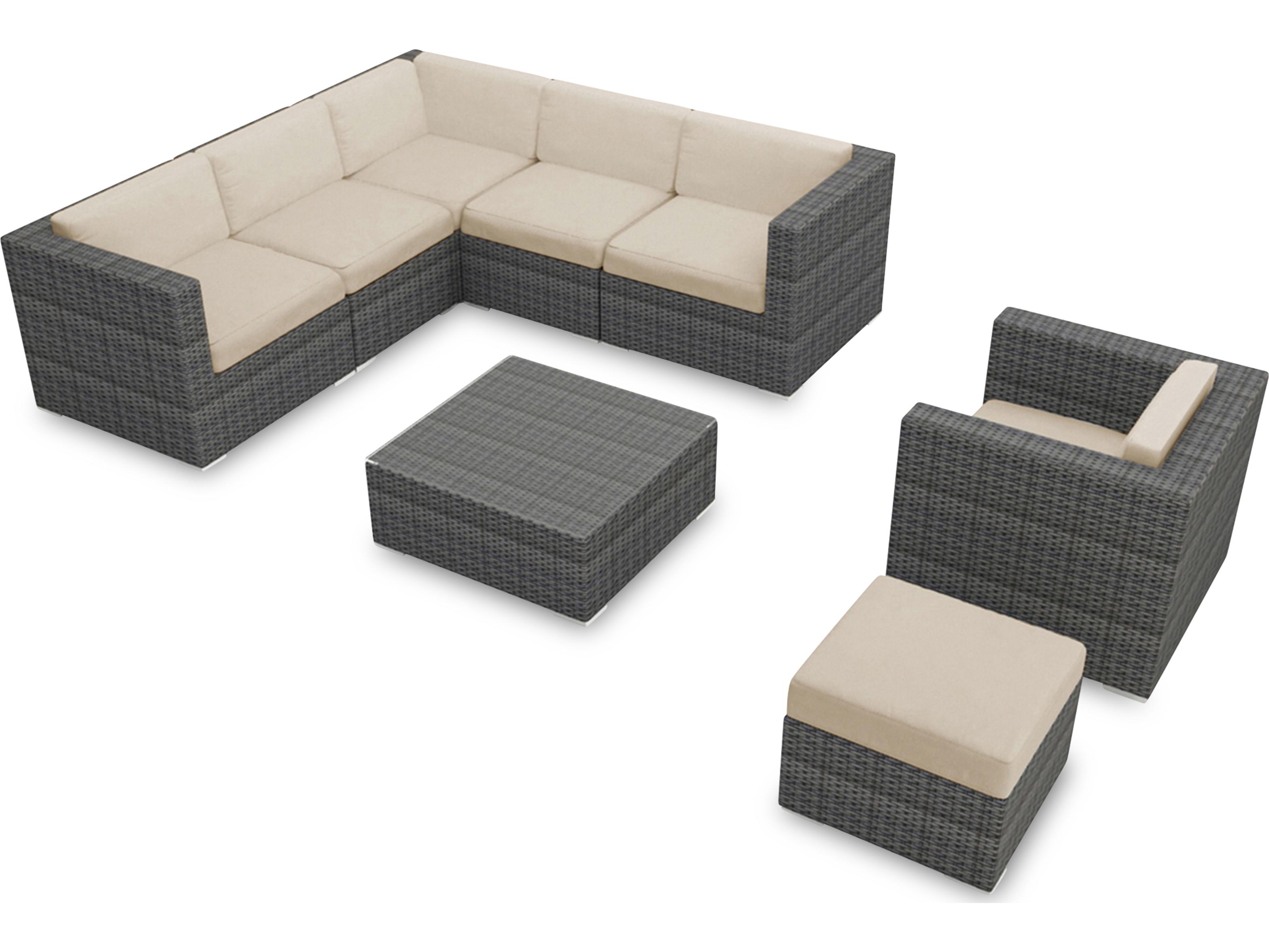 Harmonia Living District HDPE Wicker Textured Slate 8 Piece Sectional Outdoor Patio Lounge Set
