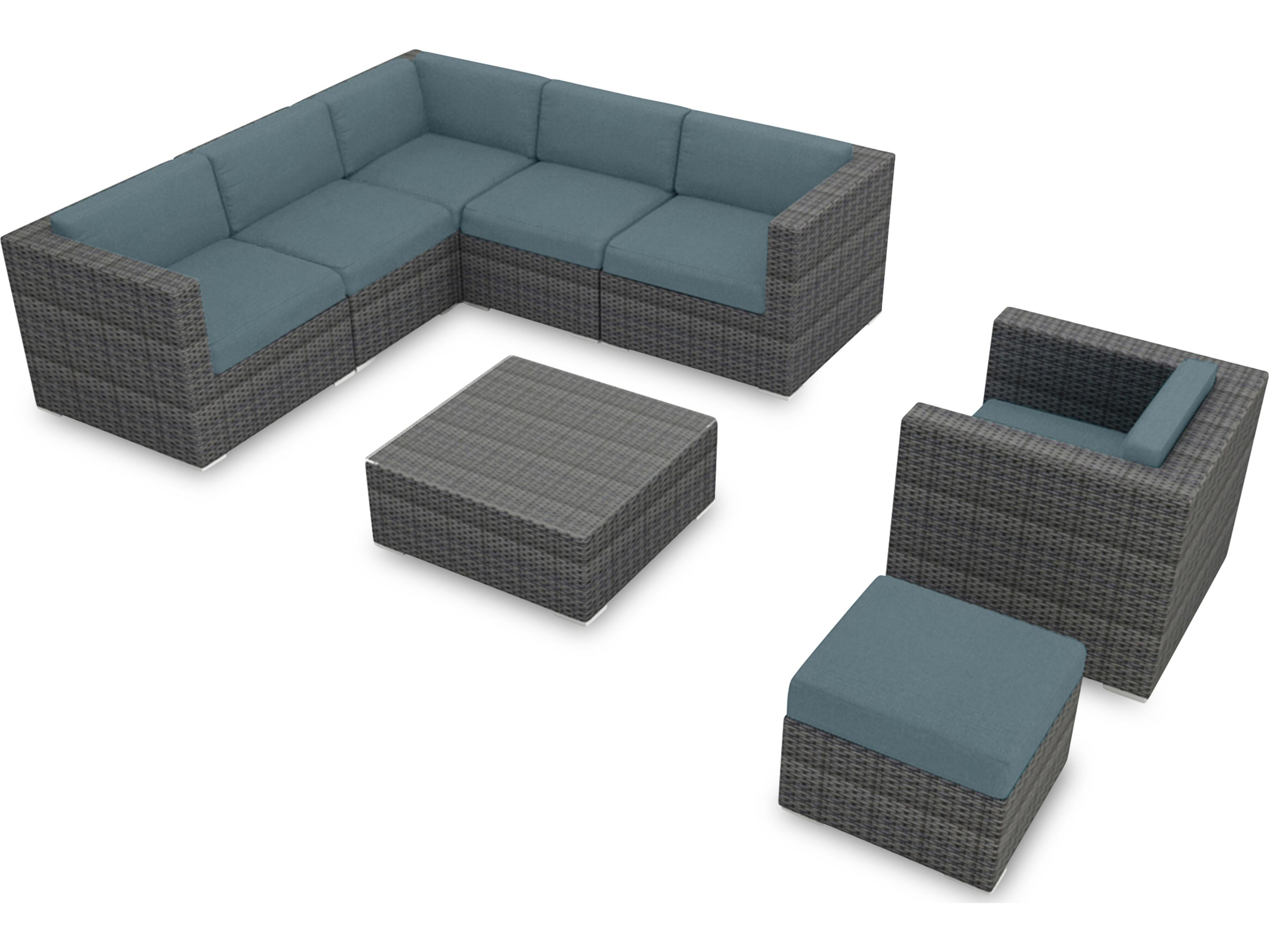 Harmonia Living District HDPE Wicker Textured Slate 8 Piece Sectional Outdoor Patio Lounge Set