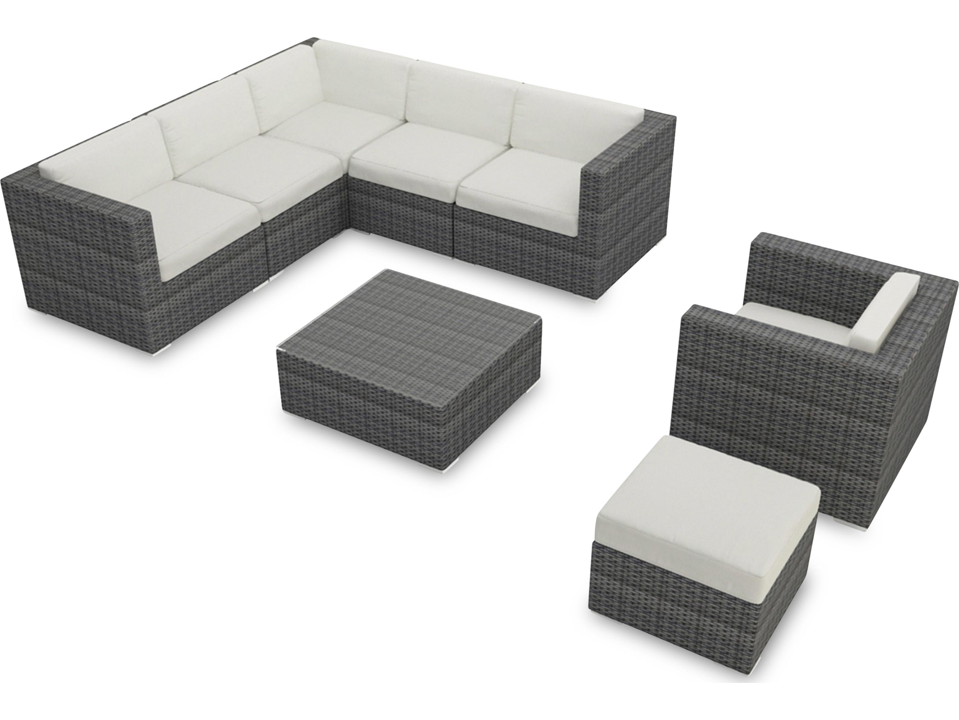 Harmonia Living District HDPE Wicker Textured Slate 8 Piece Sectional Outdoor Patio Lounge Set