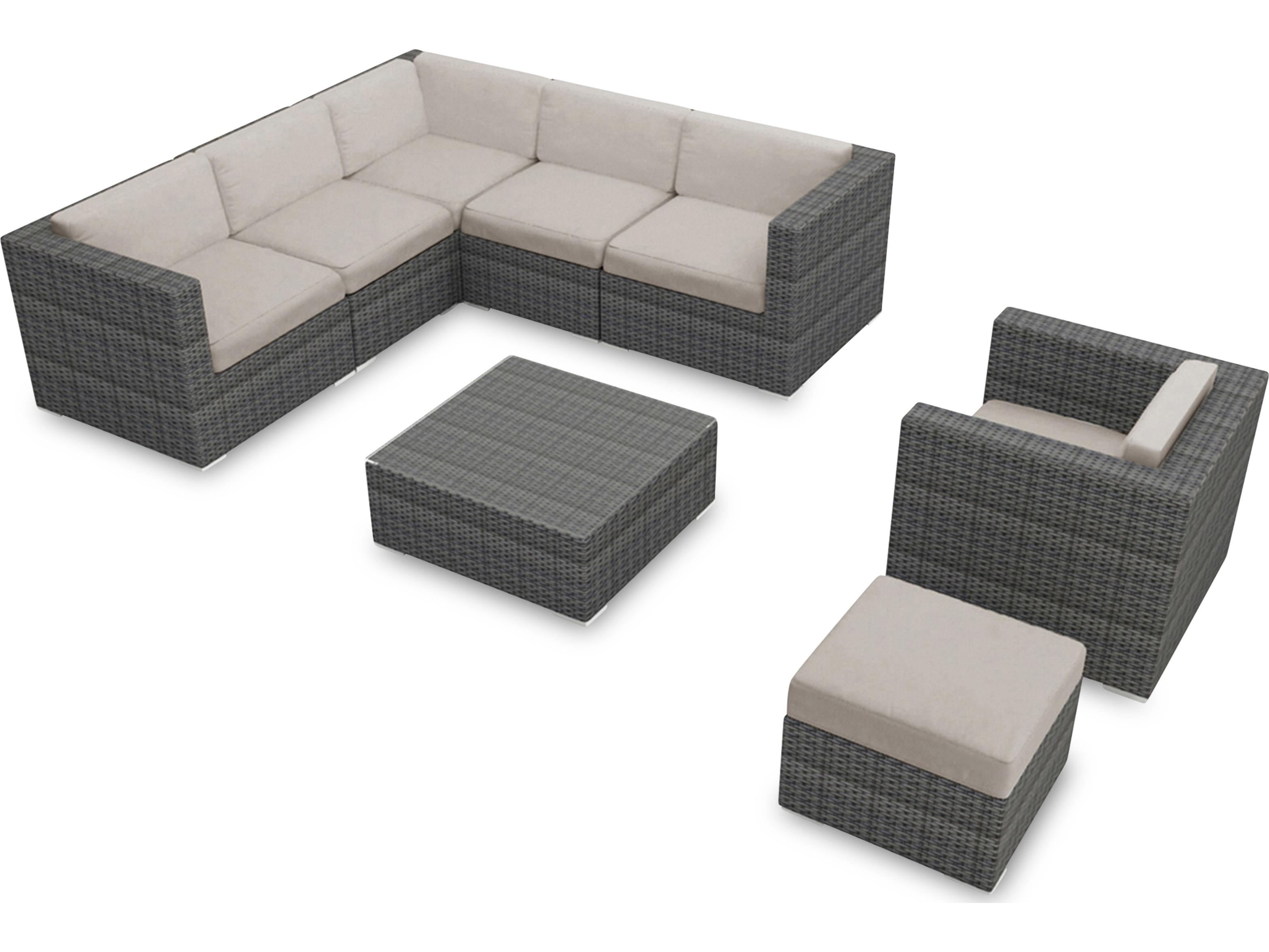 Harmonia Living District HDPE Wicker Textured Slate 8 Piece Sectional Outdoor Patio Lounge Set