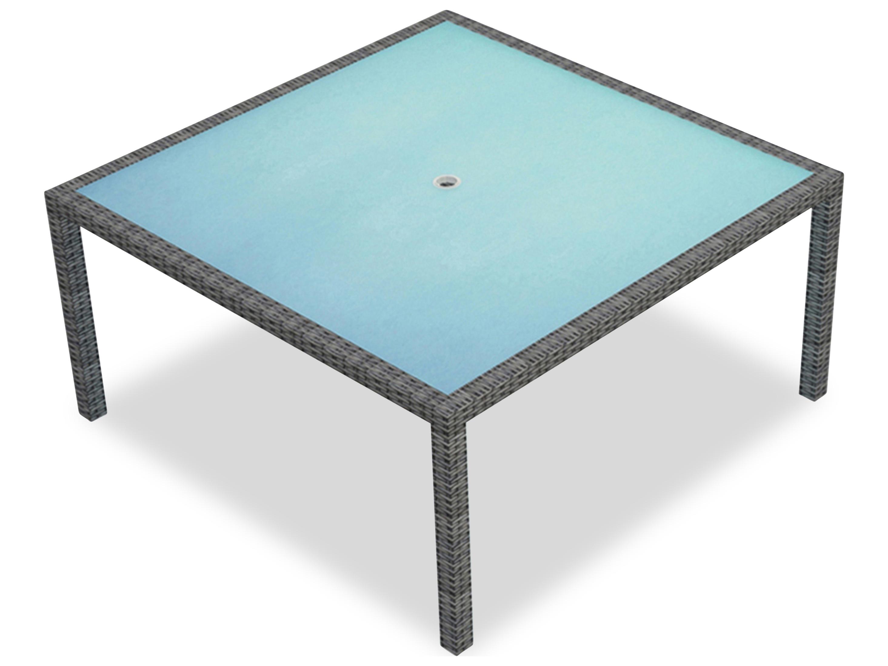 Harmonia Living District HDPE Wicker Square Glass Top Dining table with Umbrella Hole