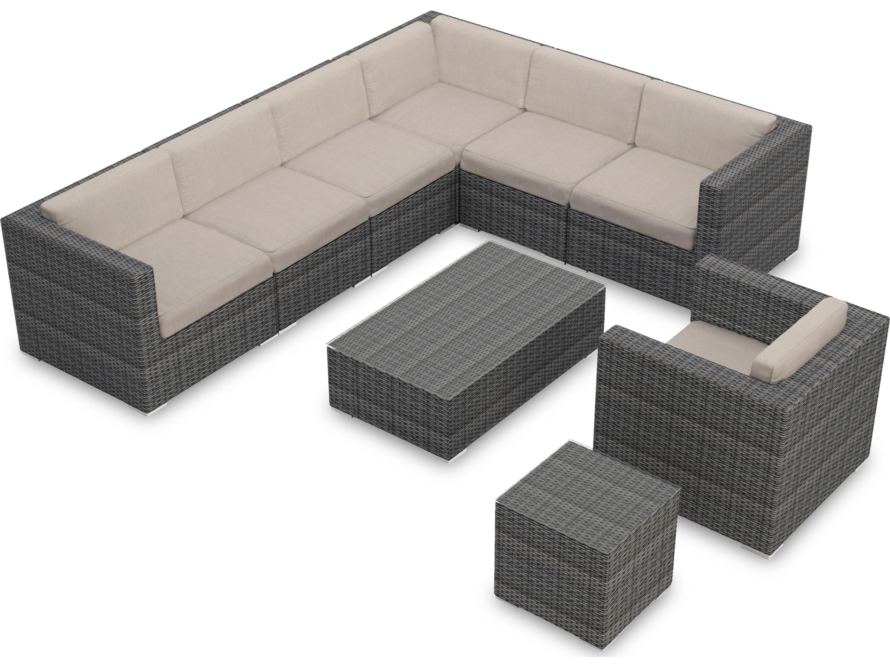 Harmonia Living District HDPE Wicker Textured Slate 9 Piece Sectional Patio Lounge Set
