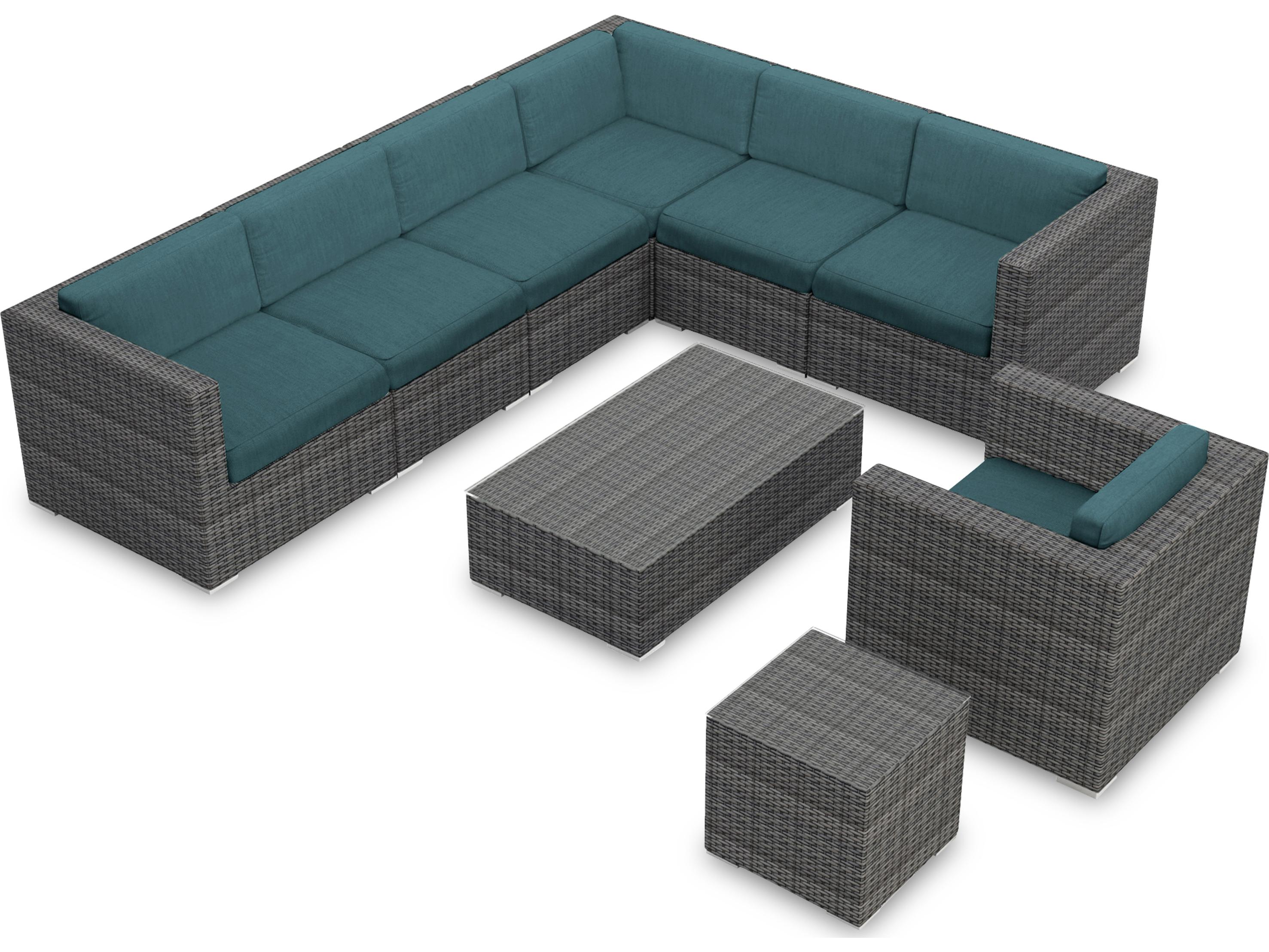Harmonia Living District HDPE Wicker Textured Slate 9 Piece Sectional Patio Lounge Set