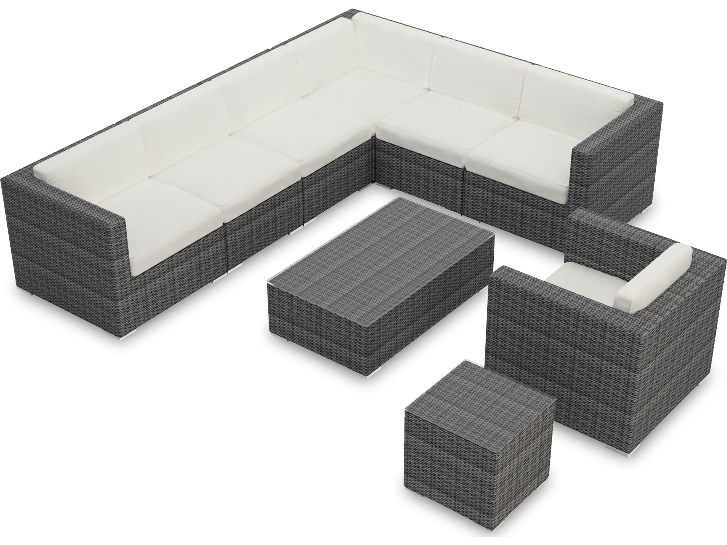 Harmonia Living District HDPE Wicker Textured Slate 9 Piece Sectional Patio Lounge Set