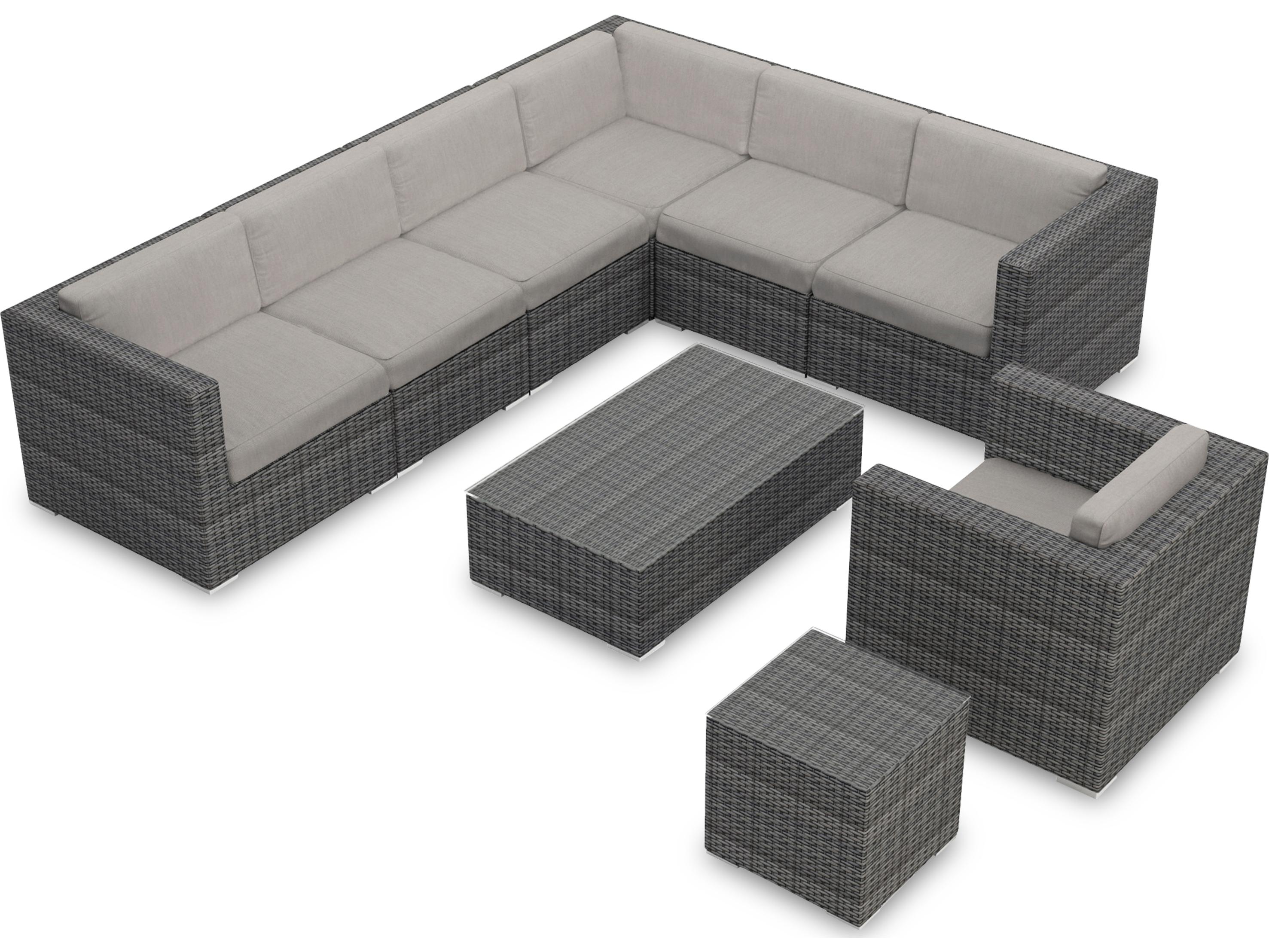 Harmonia Living District HDPE Wicker Textured Slate 9 Piece Sectional Patio Lounge Set
