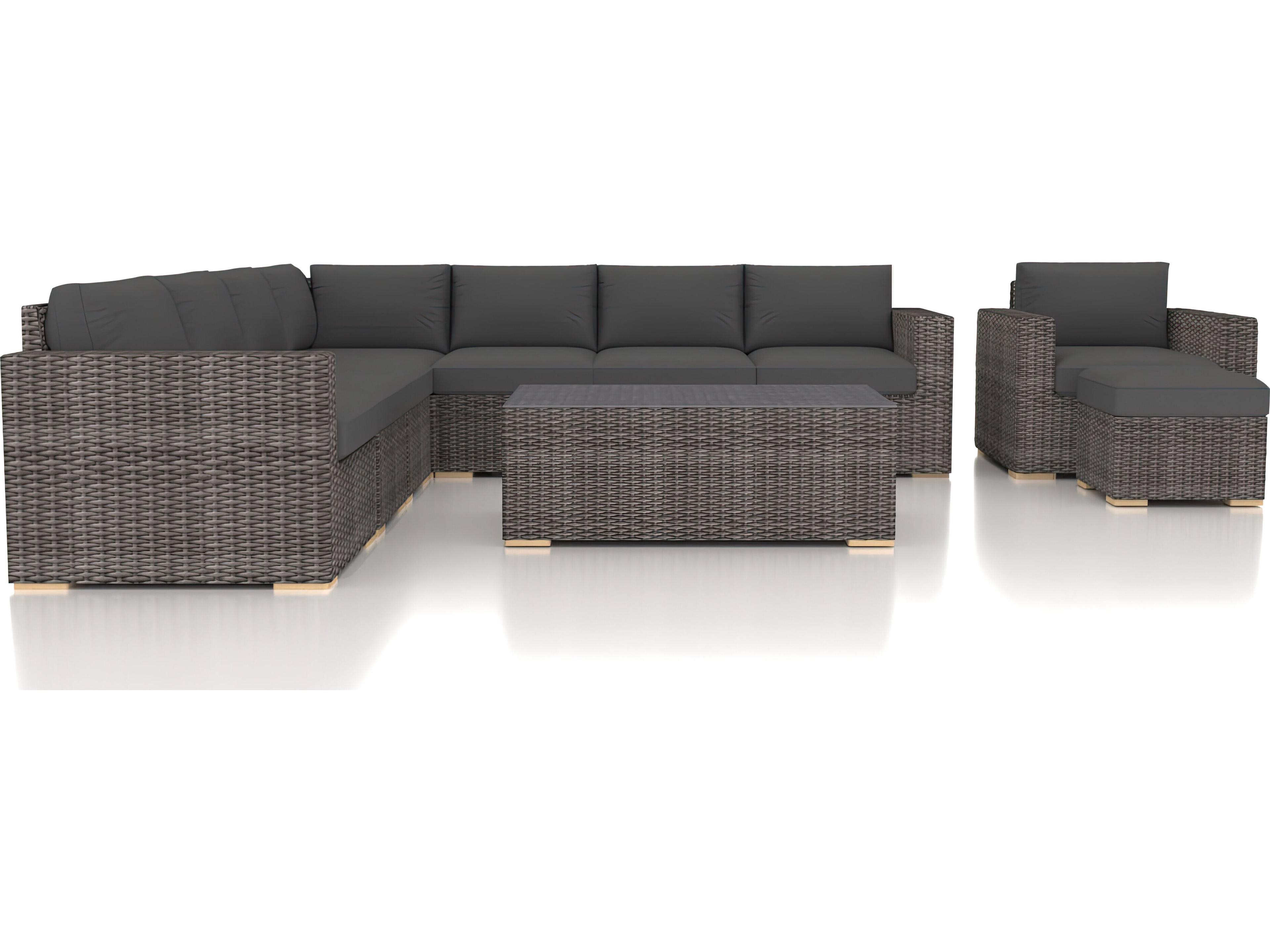 Harmonia Living Viento HDPE Wicker Driftwood 10 Piece Sectional Outdoor Lounge Set