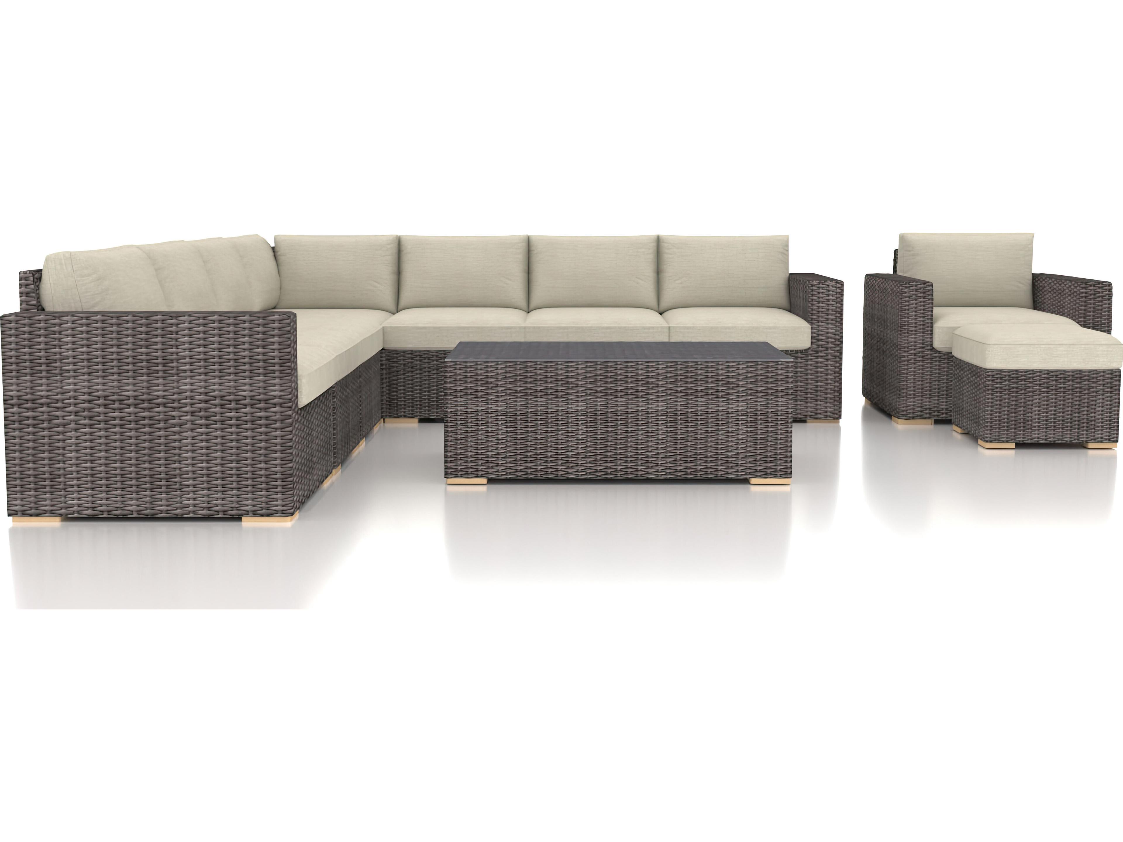 Harmonia Living Viento HDPE Wicker Driftwood 10 Piece Sectional Outdoor Lounge Set