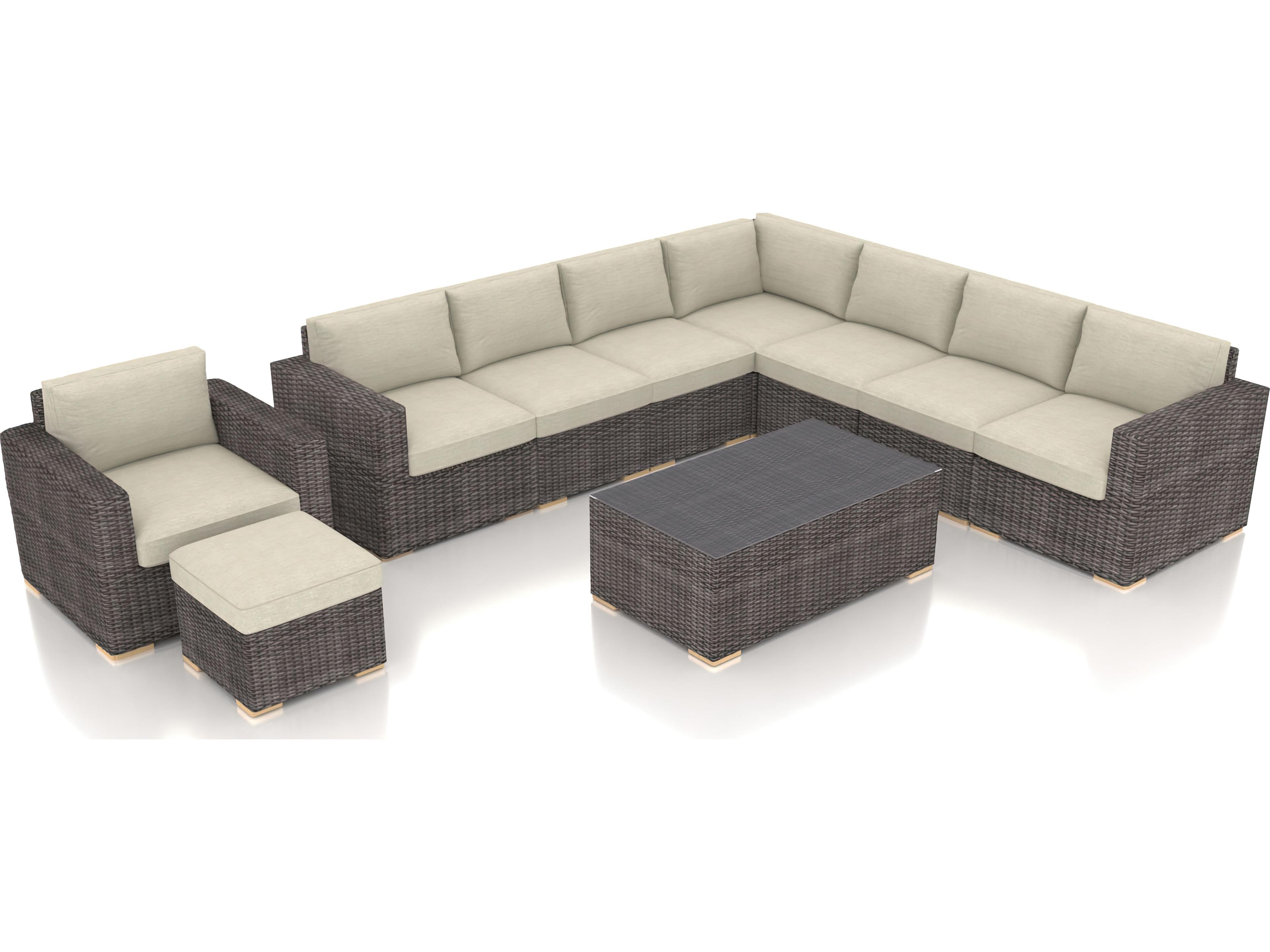 Harmonia Living Viento HDPE Wicker Driftwood 10 Piece Sectional Outdoor Lounge Set
