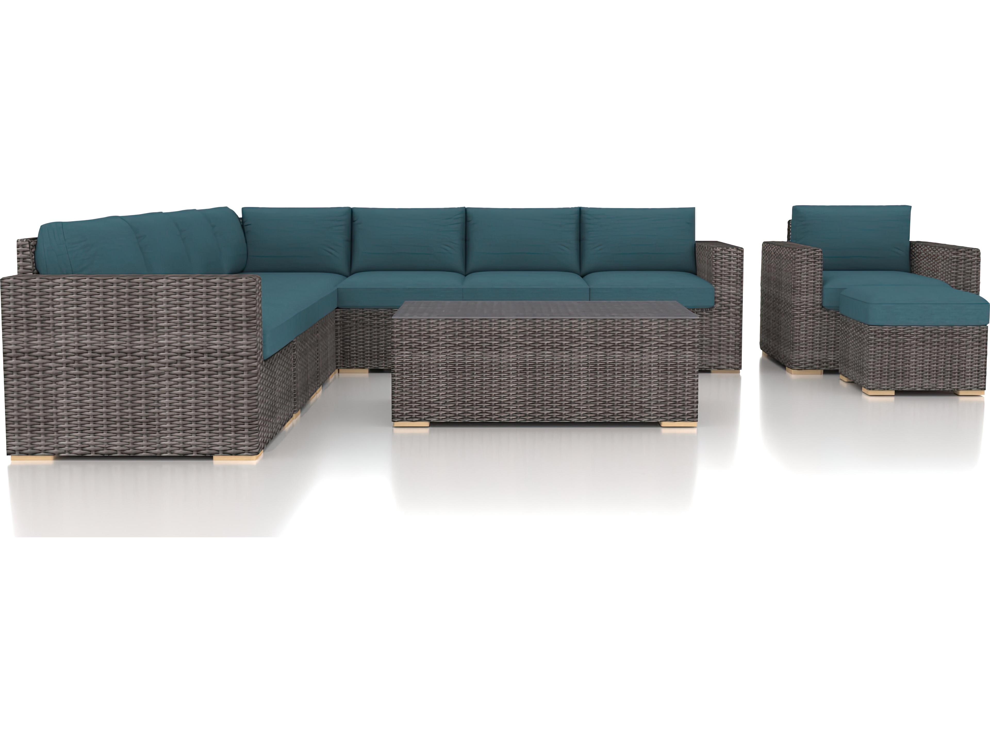 Harmonia Living Viento HDPE Wicker Driftwood 10 Piece Sectional Outdoor Lounge Set