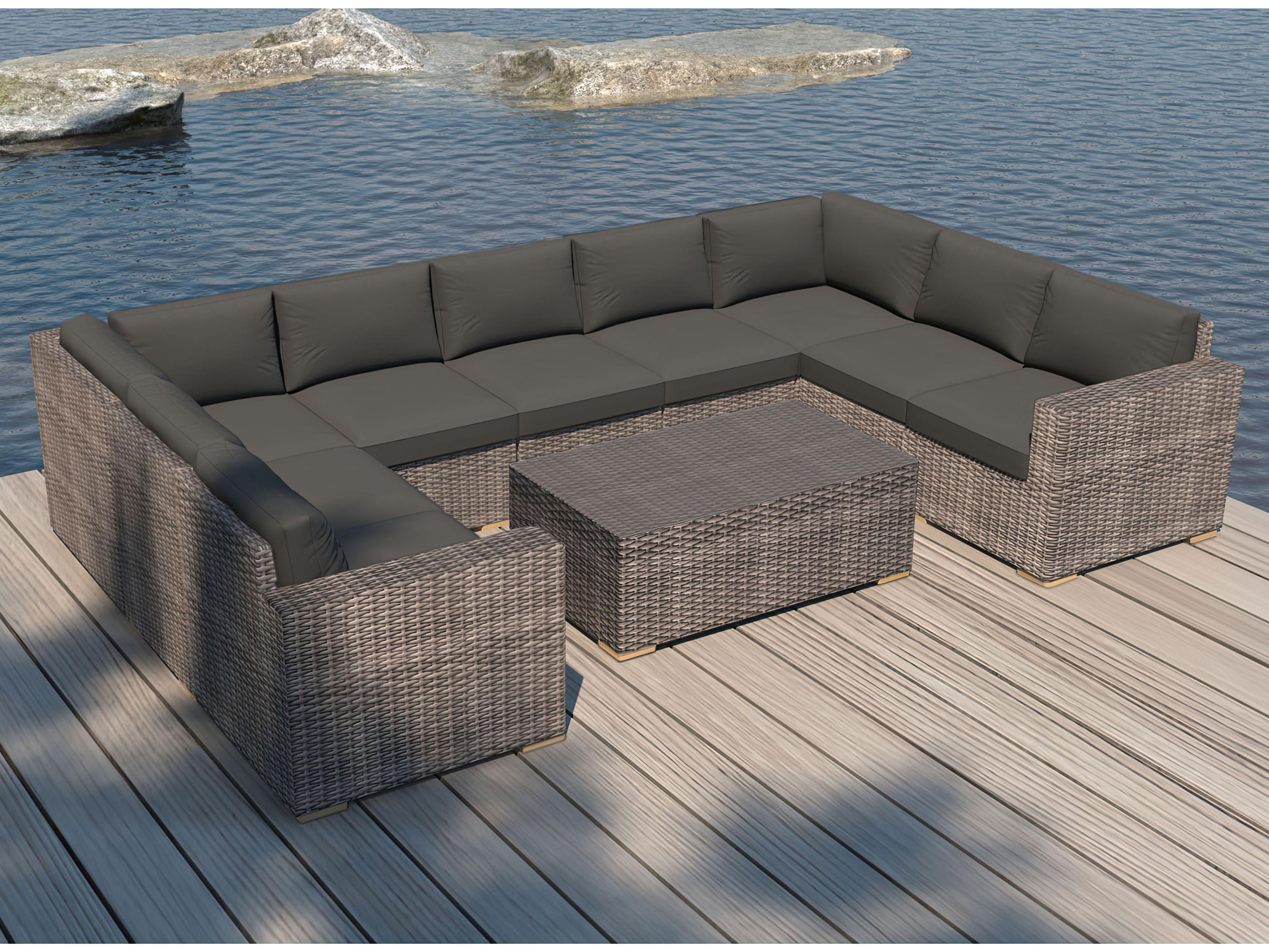 Harmonia Living Viento HDPE Wicker Driftwood 10 Piece Sectional Outdoor Patio Lounge Set