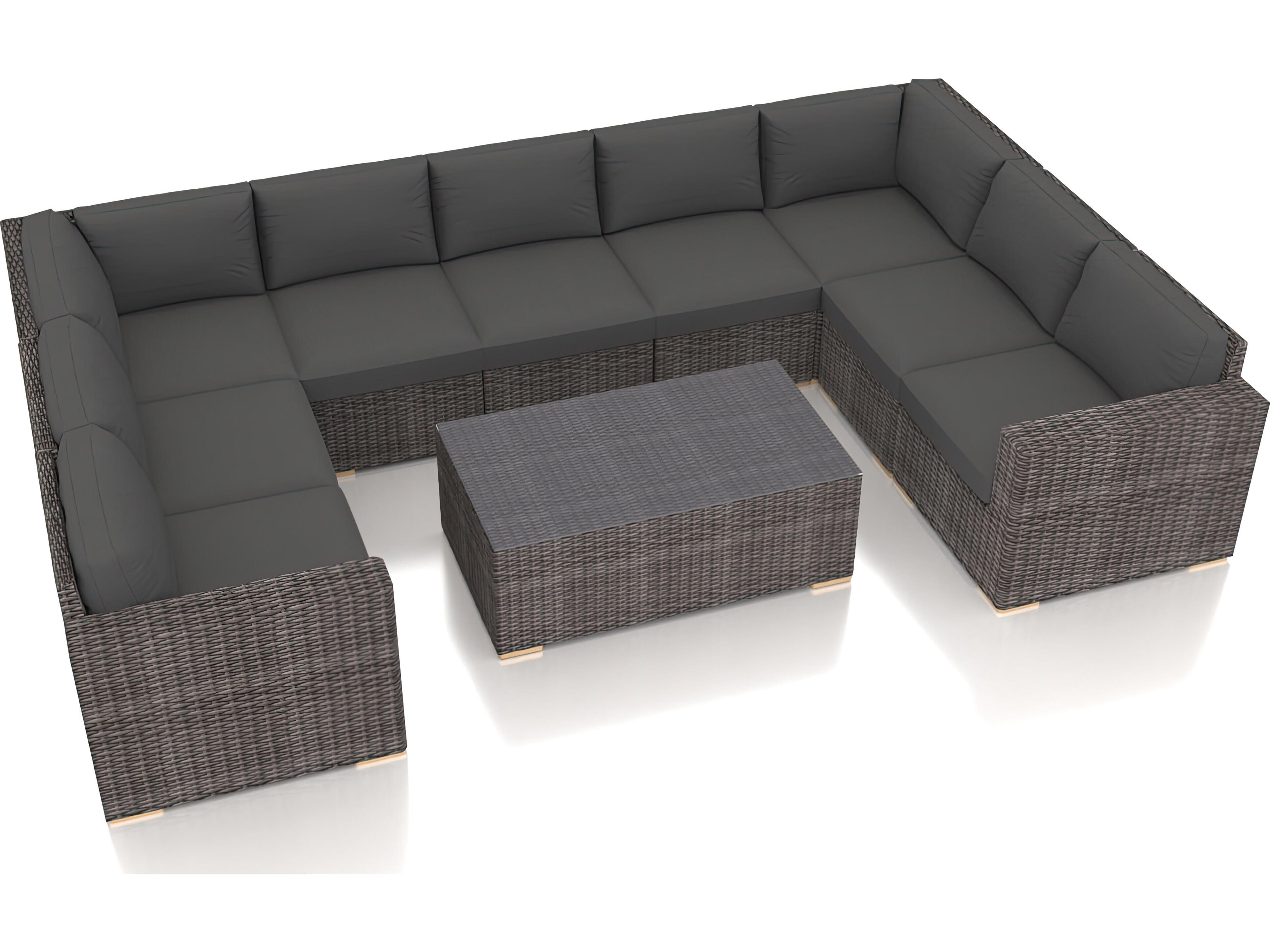 Harmonia Living Viento HDPE Wicker Driftwood 10 Piece Sectional Outdoor Patio Lounge Set