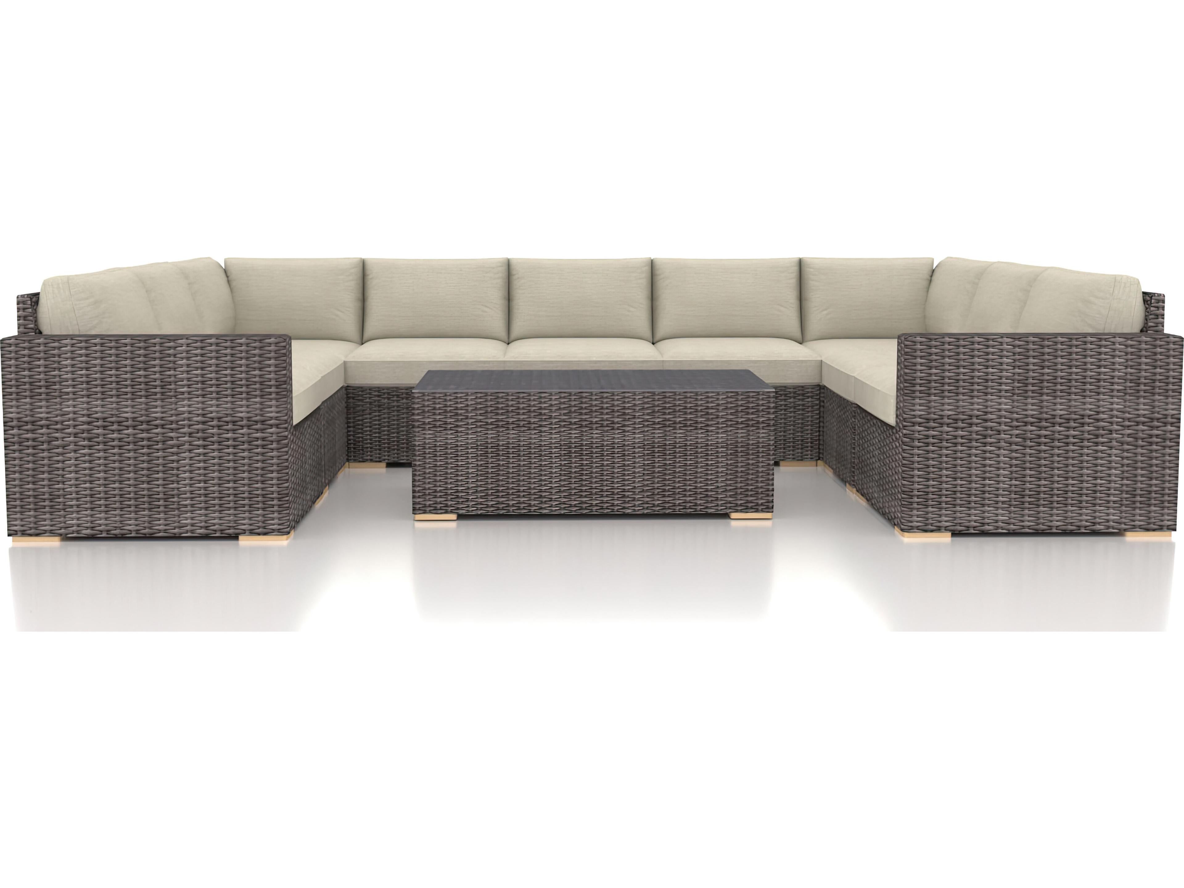 Harmonia Living Viento HDPE Wicker Driftwood 10 Piece Sectional Outdoor Patio Lounge Set